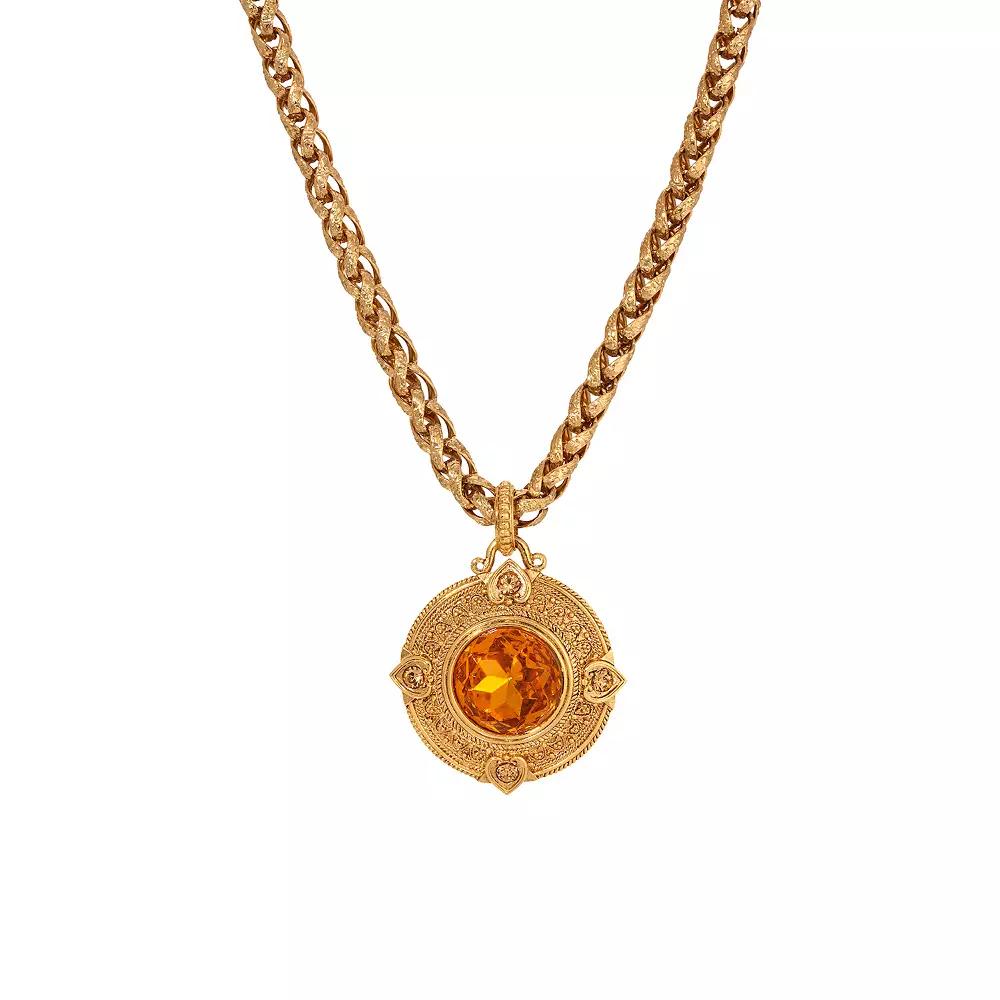 1928 Gold Tone Orange Crystal Pendant Necklace, Womens, Beige Product Image