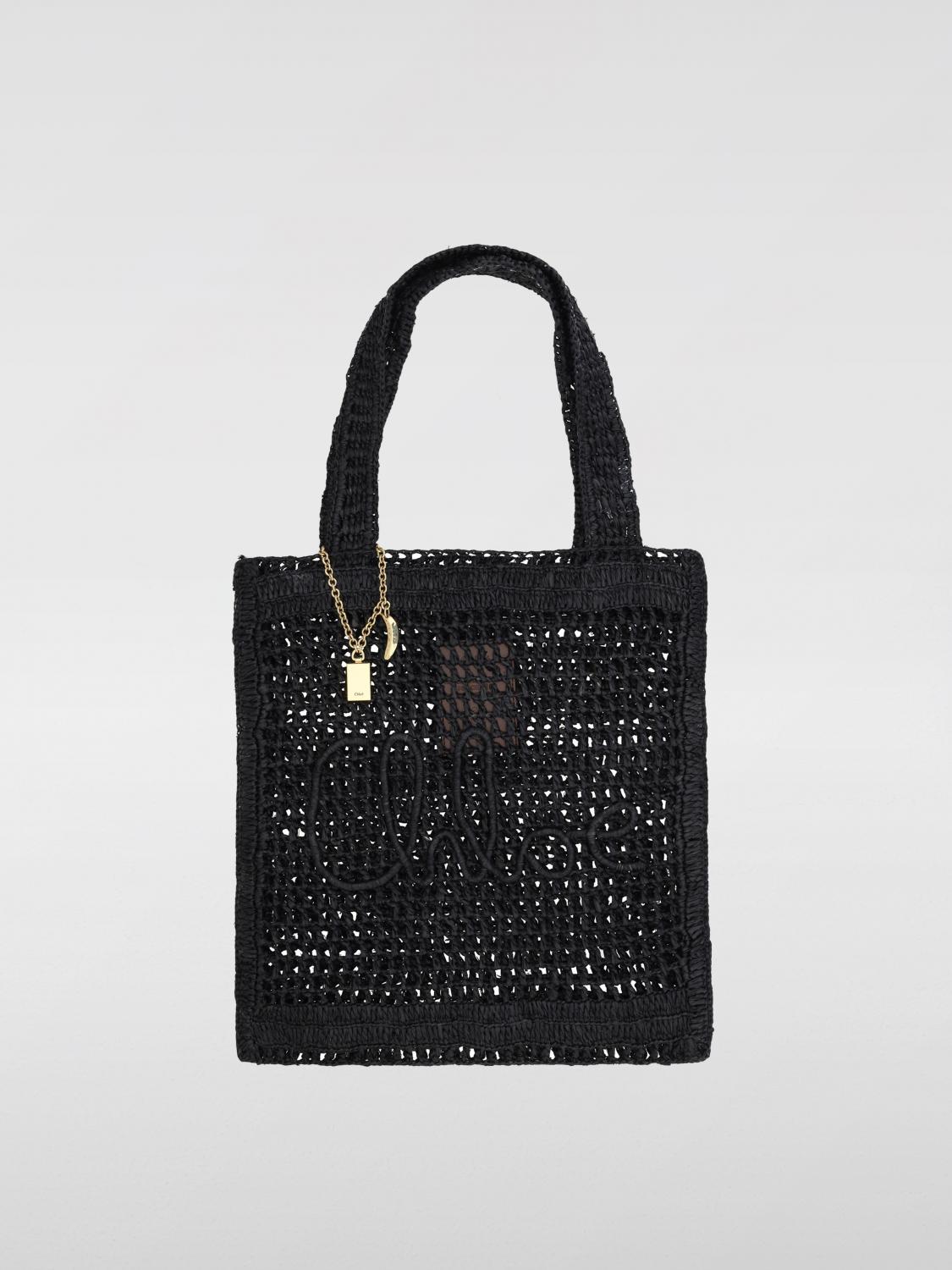 CHLOÉ Summer Banana Embellished Crocheted Embroidered Faux Raffia Tote In Black Product Image