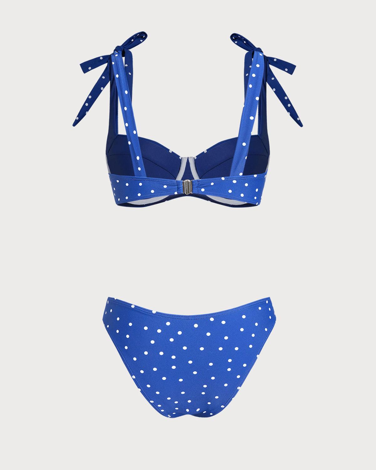 Blue Bowknot Polka Dot Underwire Bikini Sets Product Image
