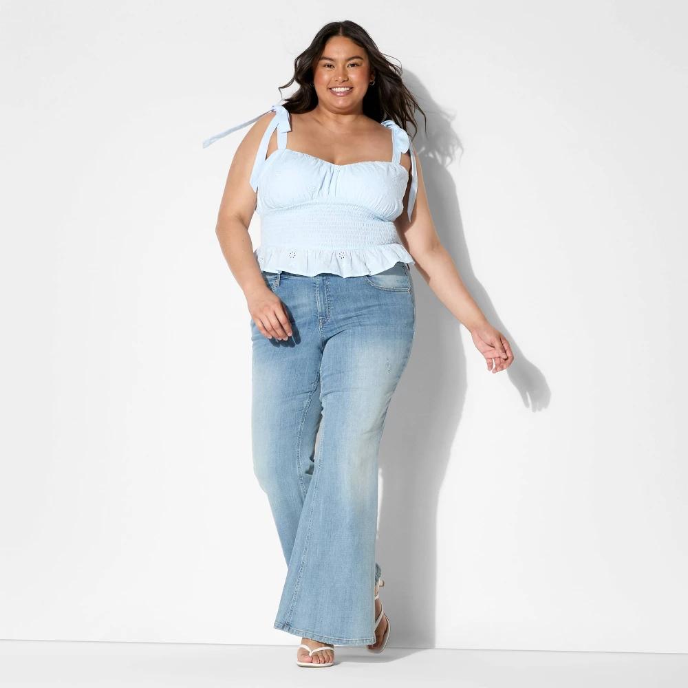 Women's Smocked Sweetheart Neck Tank Top - Wild Fable™ Light Blue Product Image