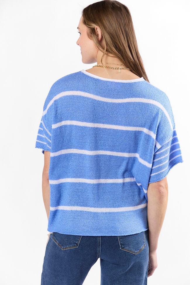 Wear It Well Blue And Ivory Striped Sweater T-Shirt FINAL SALE Product Image