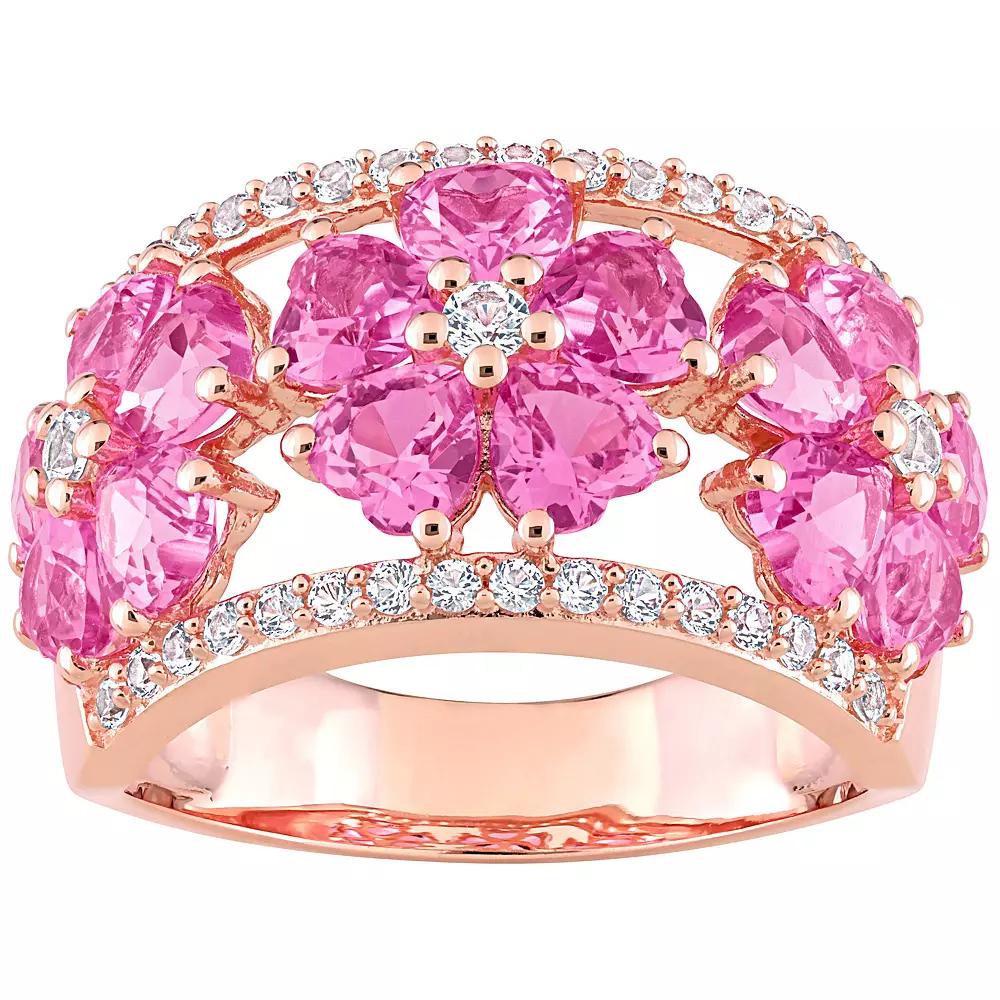 Stella Grace 18k Rose Gold Over Silver Lab-Created Pink & White Sapphire Floral Ring, Women's,  Product Image