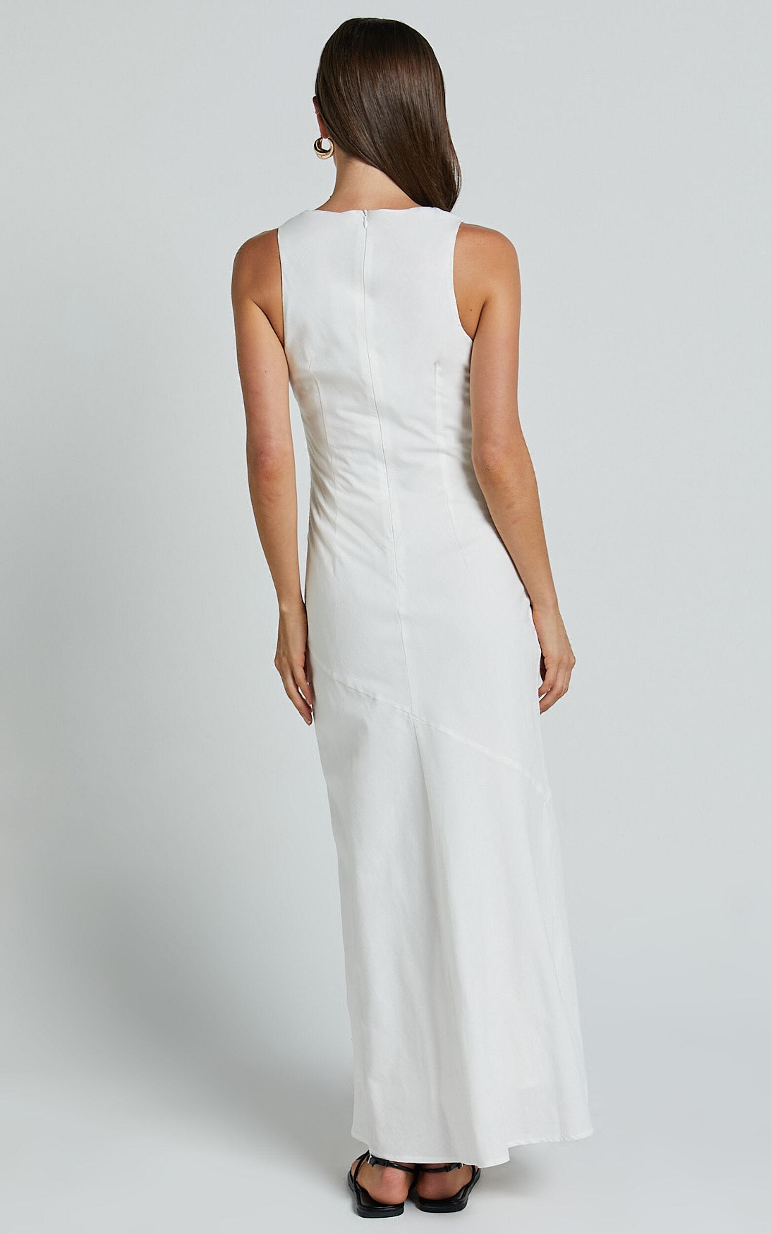 Sylvie Midi Dress - High Neck Flare Dress in White Product Image