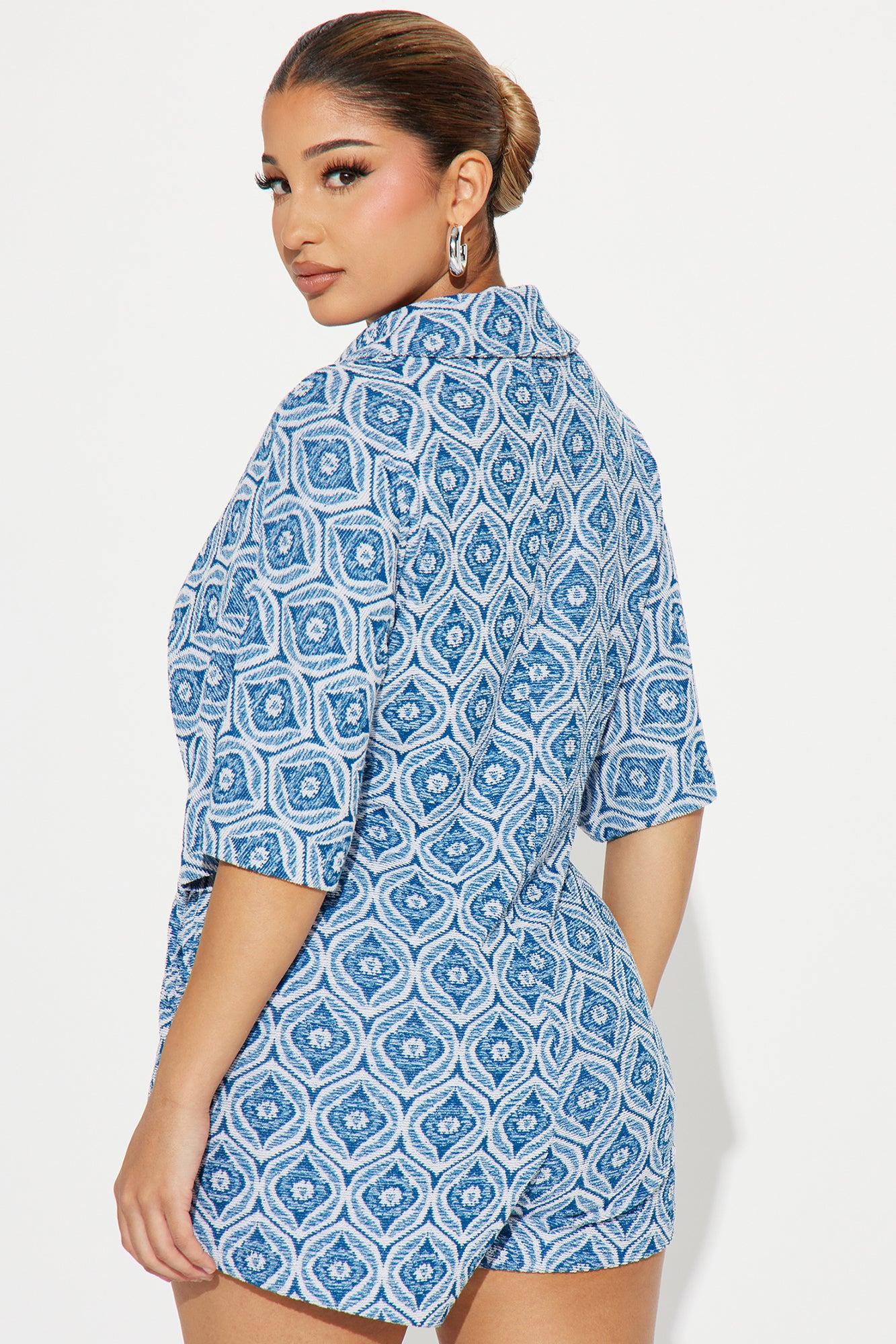 Morning Mimosas Romper - Blue/combo Product Image