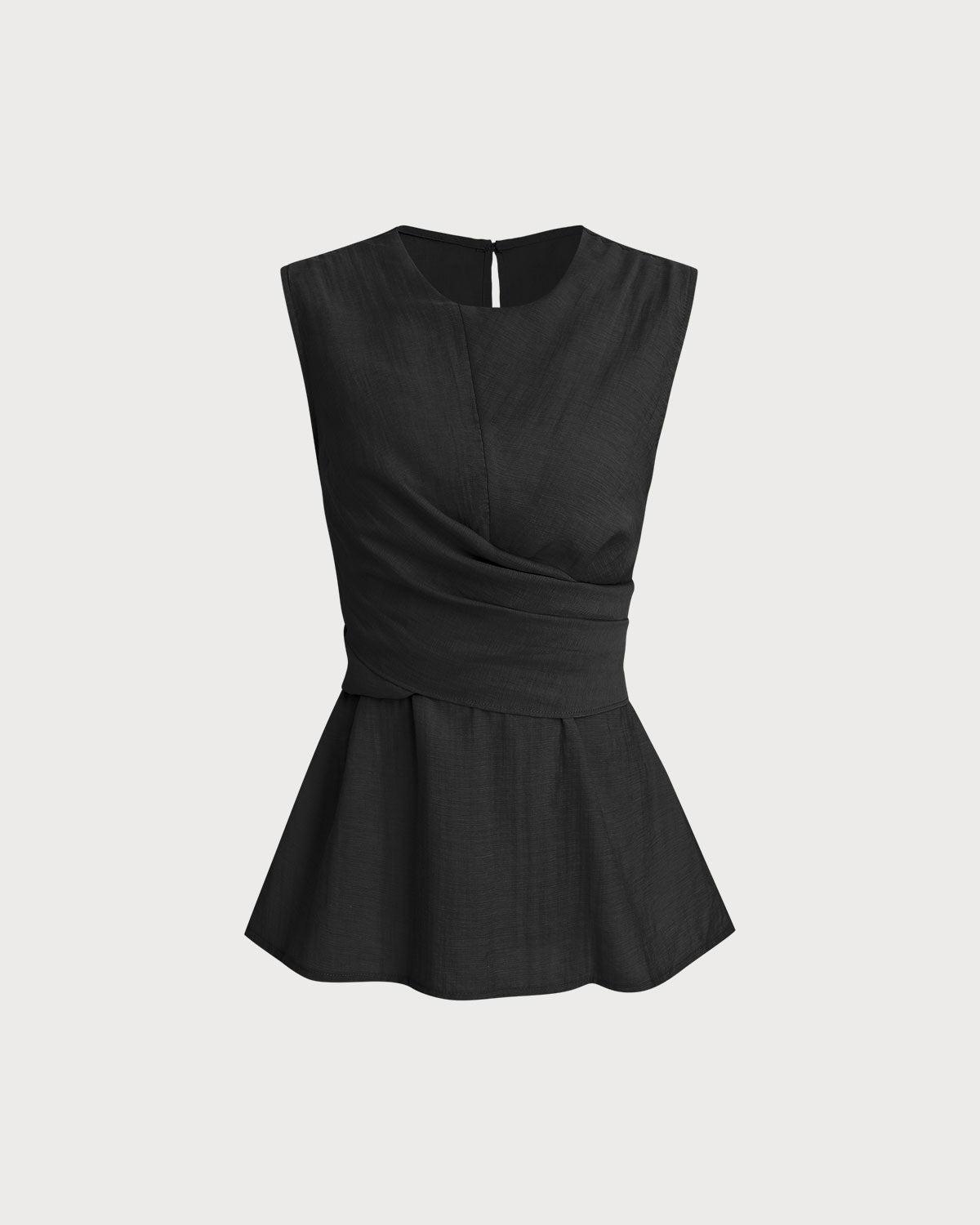 Black Round Neck Wrap Tank Top Product Image