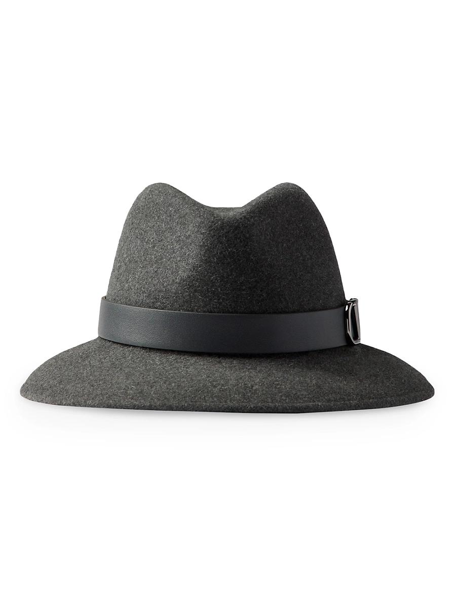 Womens VLogo Signature Fur and Leather Fedora Hat Product Image