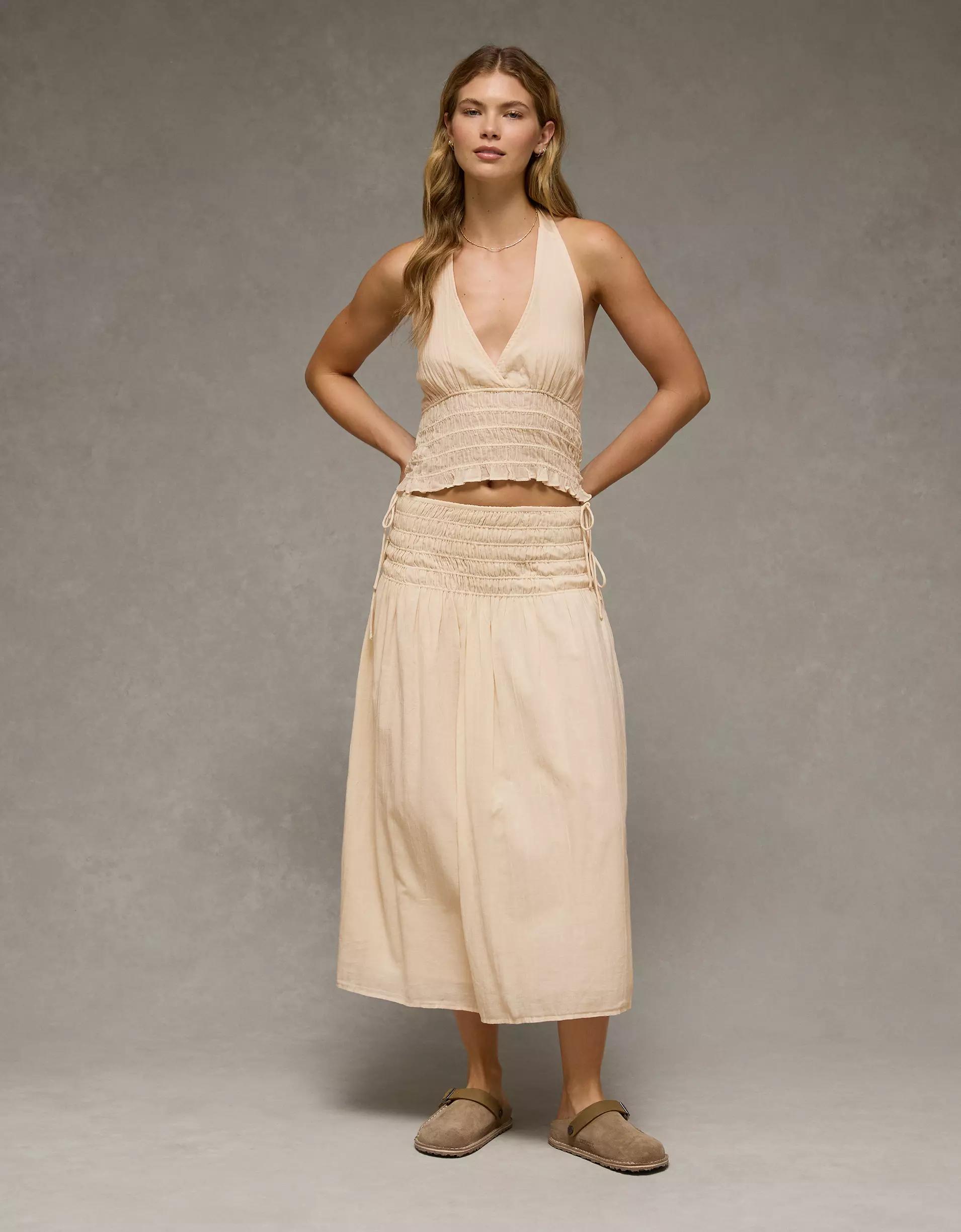 AE High-Waisted Tie Side Maxi Skirt Product Image