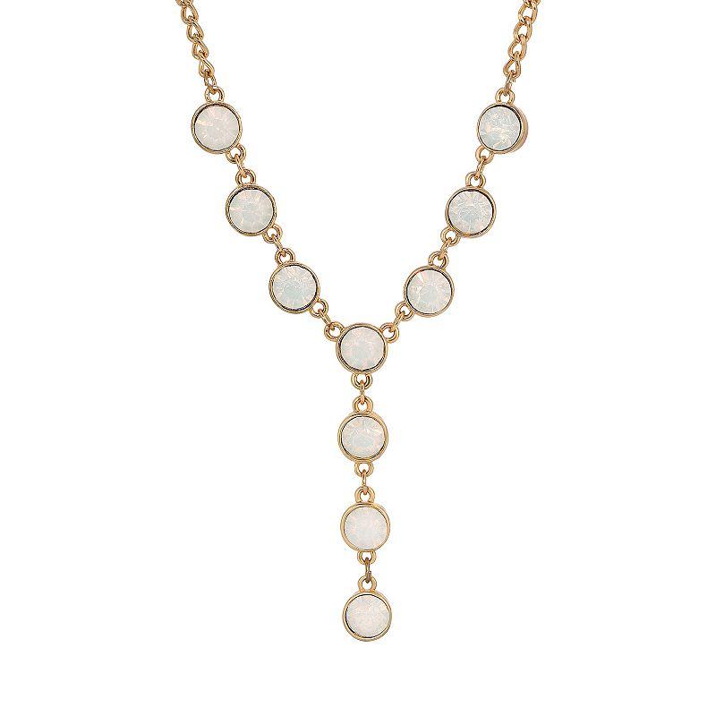 1928 Gold Tone Multi-Color Simulated Pearl Chain Strand Necklace, Women's, White Product Image
