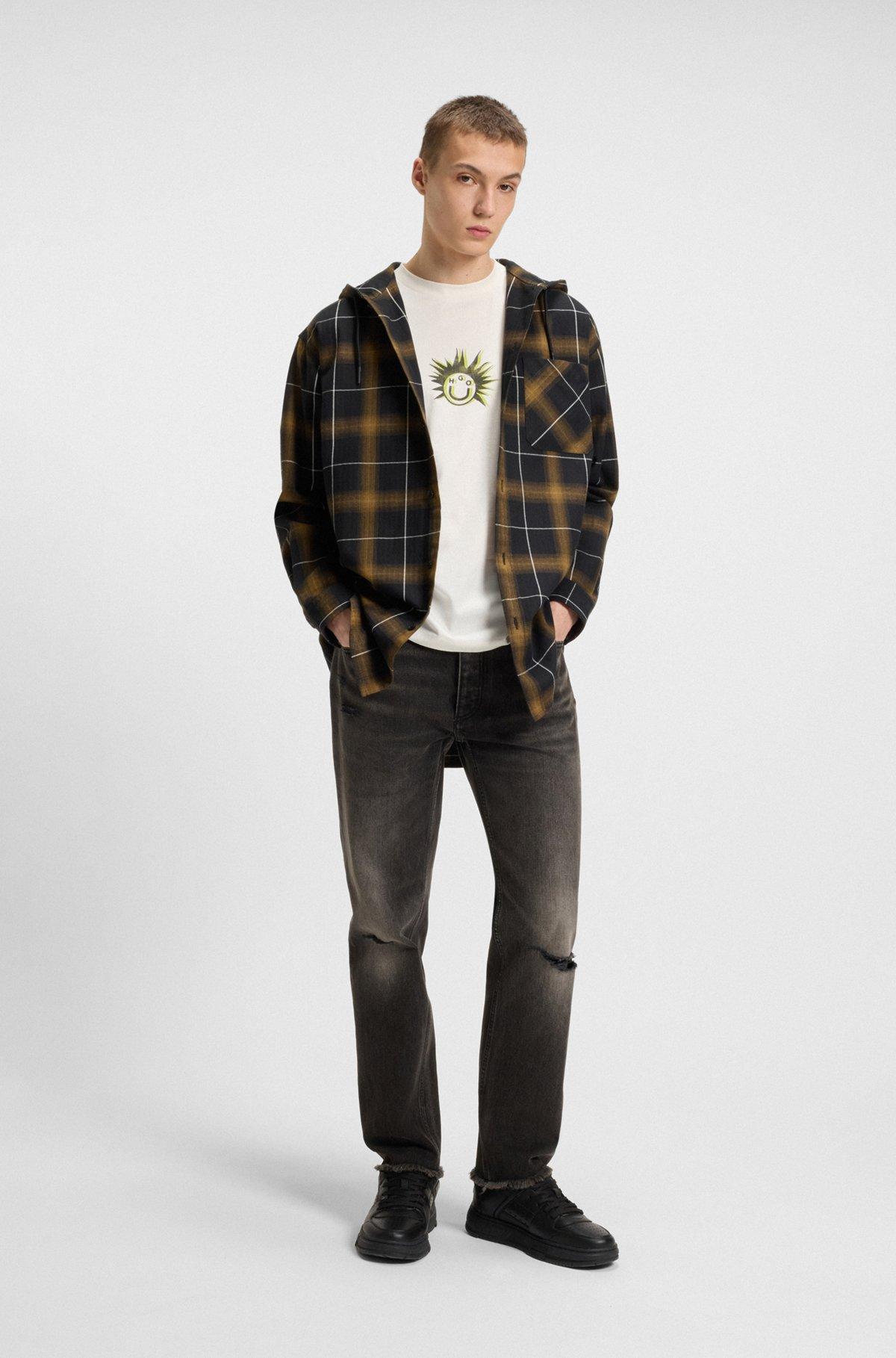 HUGO - Cotton-jersey T-shirt with Happy HUGO artwork - White Product Image