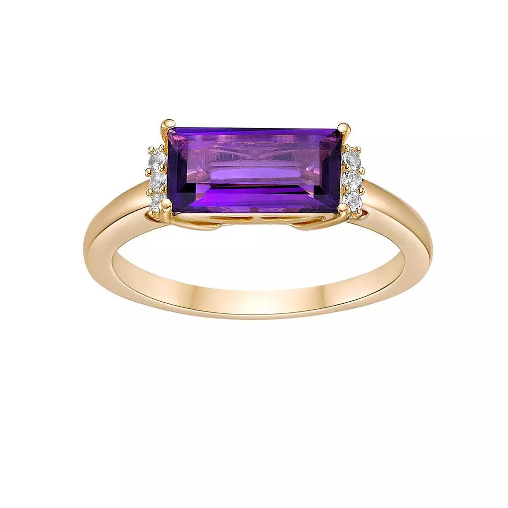 Gemminded 18k Gold Over Sterling Silver Amethyst & Lab-Created White Sapphire Ring, Women's, Size: 7, Gold Tone Product Image