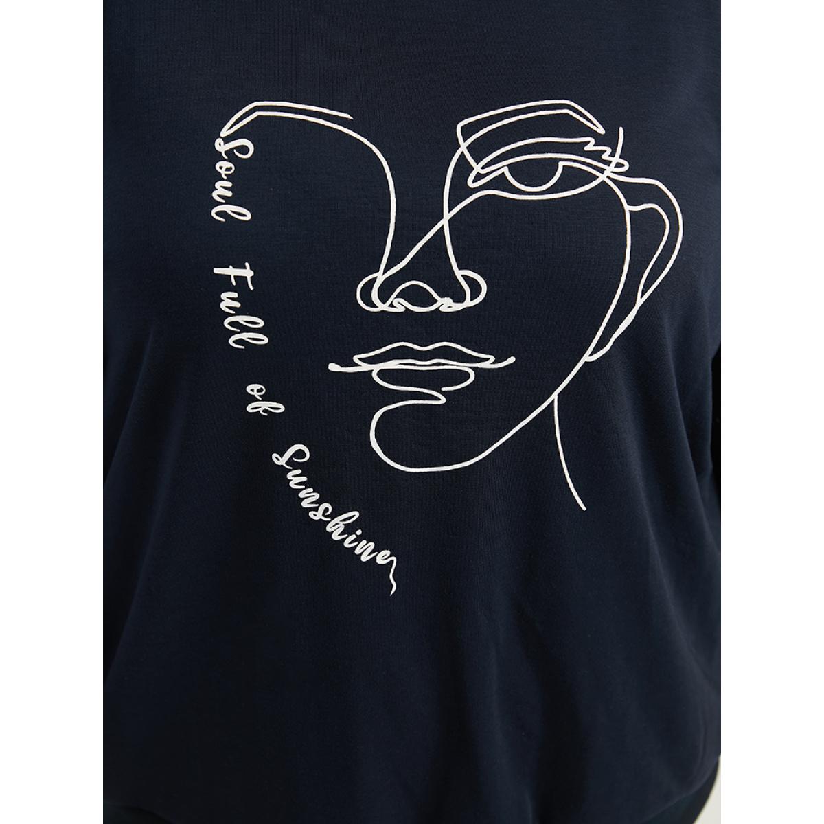 Plus Size Art Figure Elastic Cuffs Crew Neck Sweatshirt Women Indigo Casual Elastic cuffs Dailywear Sweatshirts BloomChic 28/5X Product Image