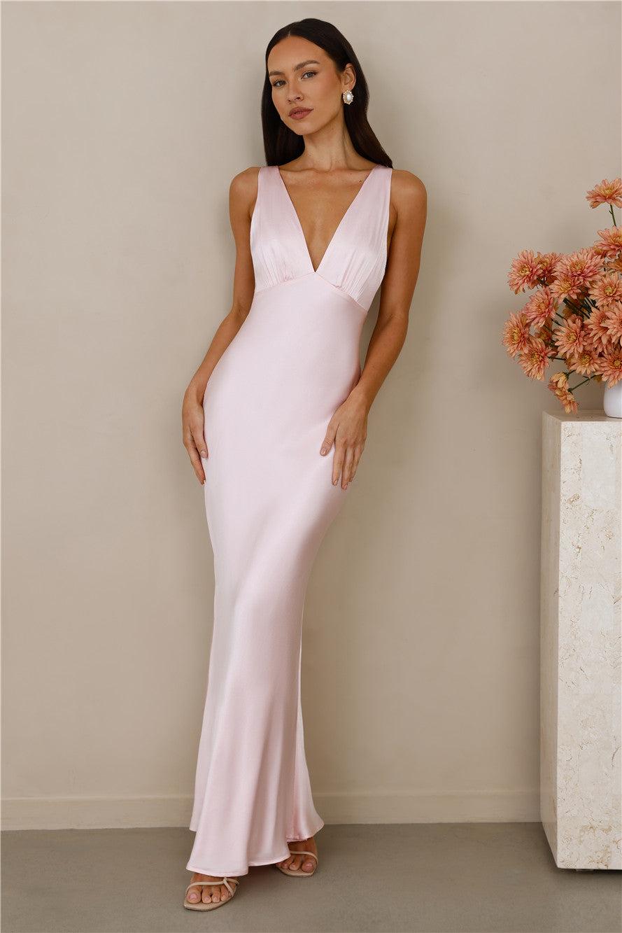 The Isabeau Satin Maxi Dress Pink Product Image