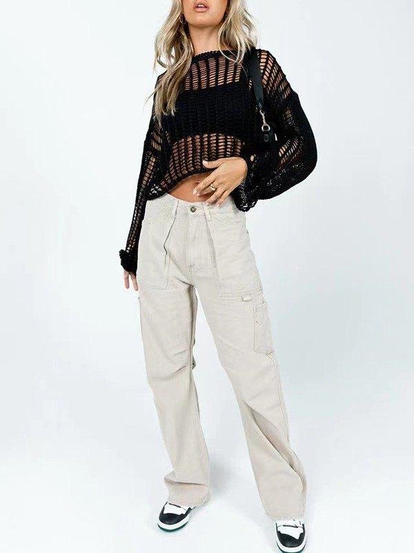 See Through Fishnet Knit Crop Top Product Image