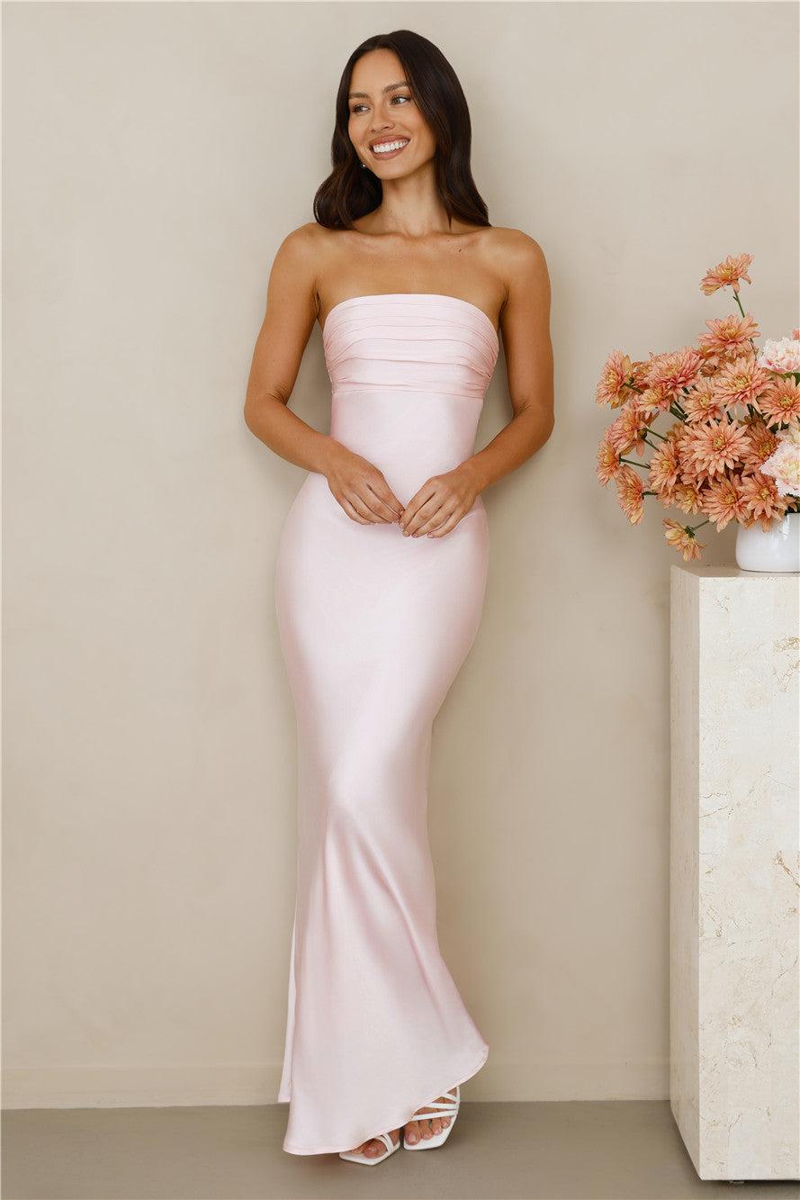 The Seraphina Strapless Satin Maxi Dress Pink Product Image