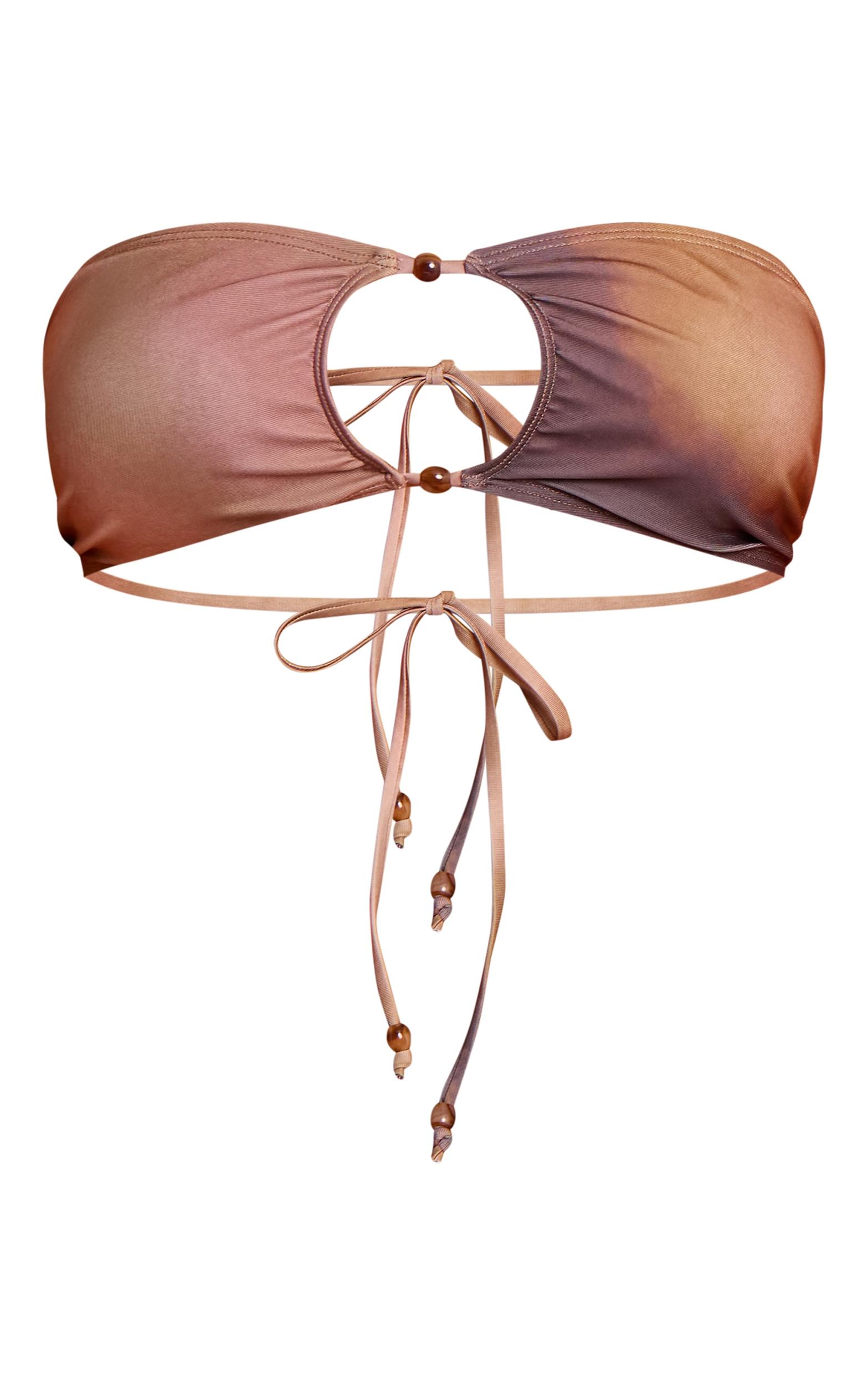 Multi Blurred Print Bead Trim Bandeau Bikini Top Product Image