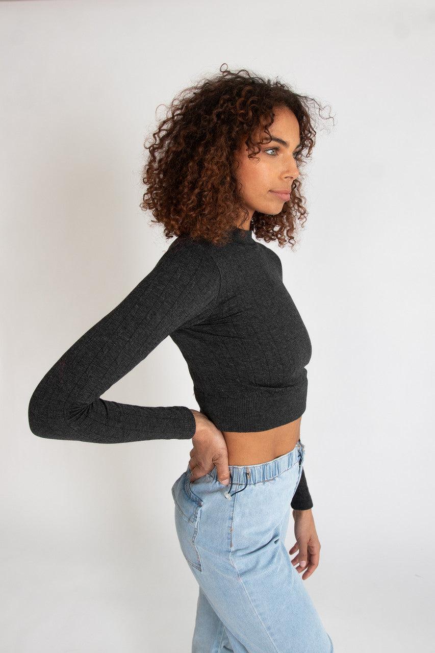 Cable Knit Mock Neck Crop Top Product Image