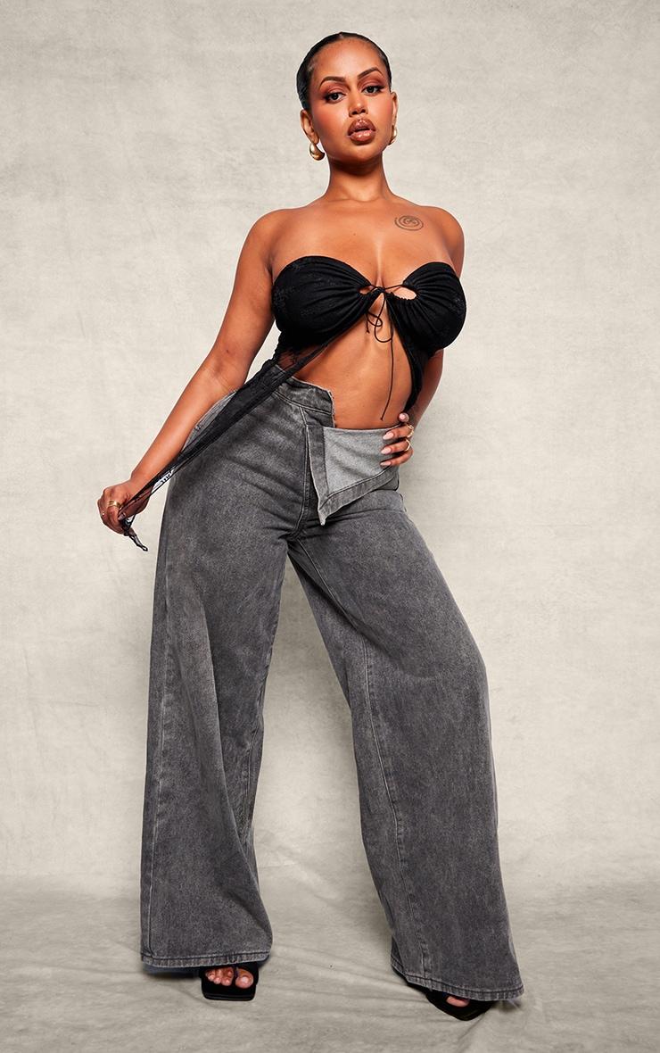 Shape Light Grey Foldover Waist Wide Leg Jeans Product Image