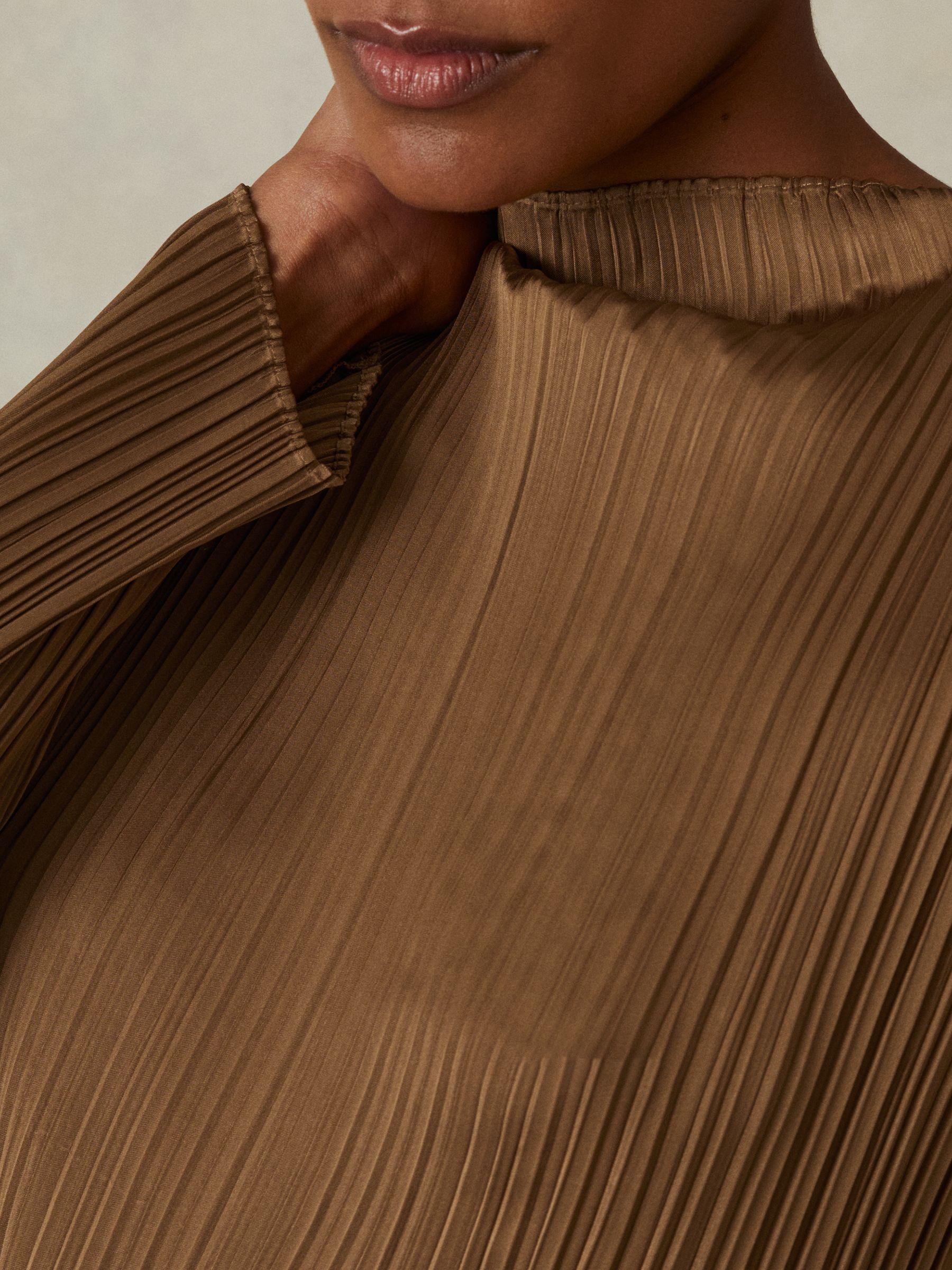 High Neck Plisse Top in Gold Product Image