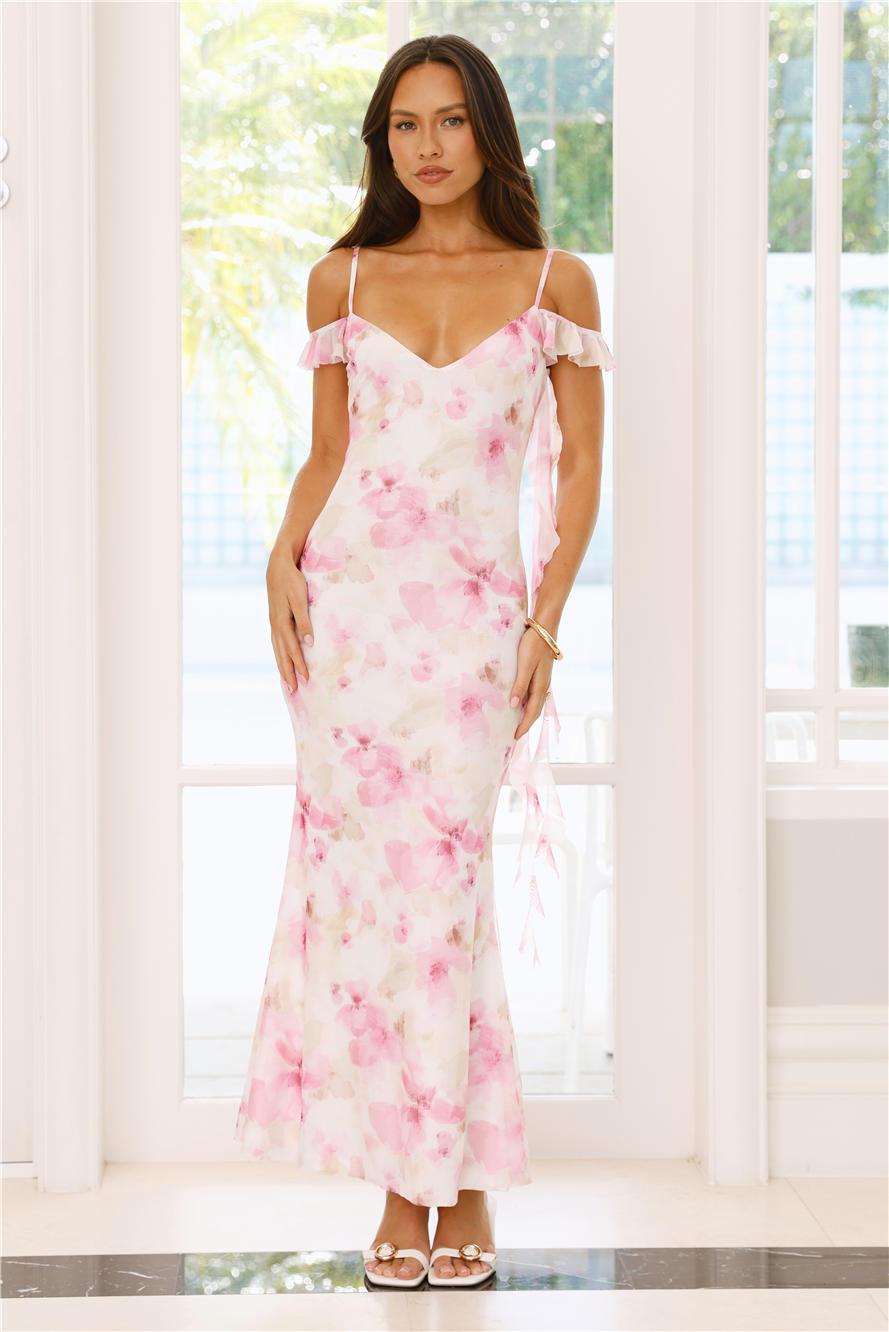 Starburst Gleam Mesh Maxi Dress Pink Product Image