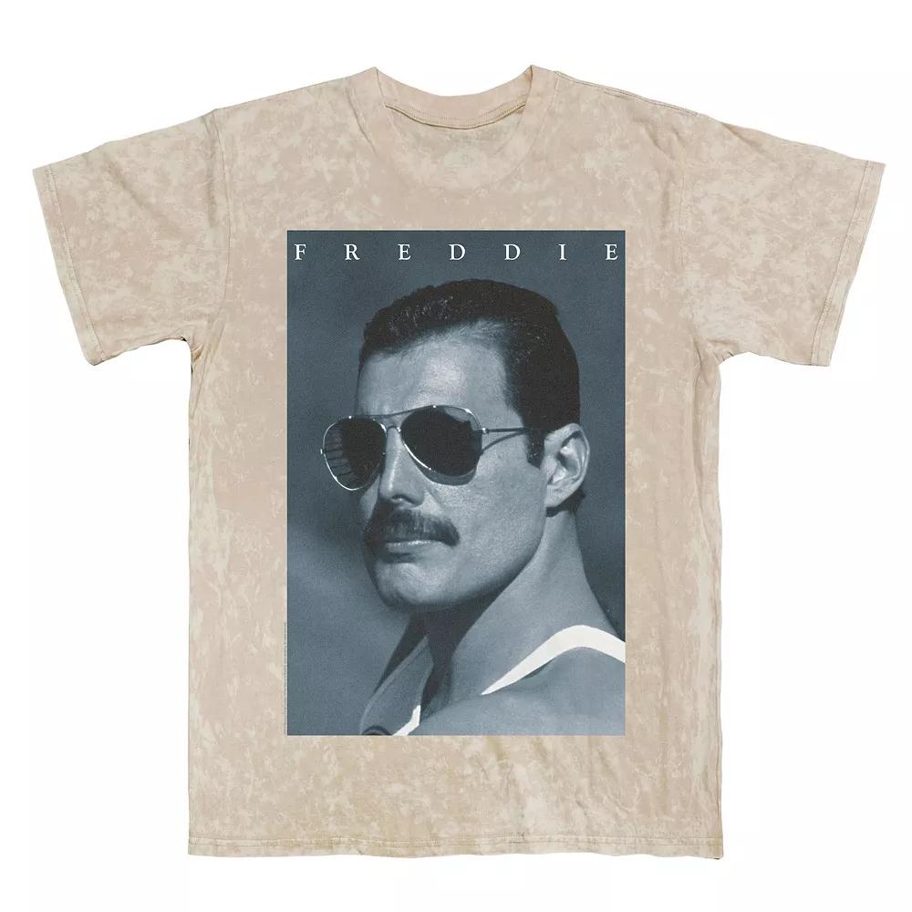 Men's Queen Freddie Mercury Blue Mineral Wash Graphic Tee, Size: Large, Natural Mineral Blue Product Image