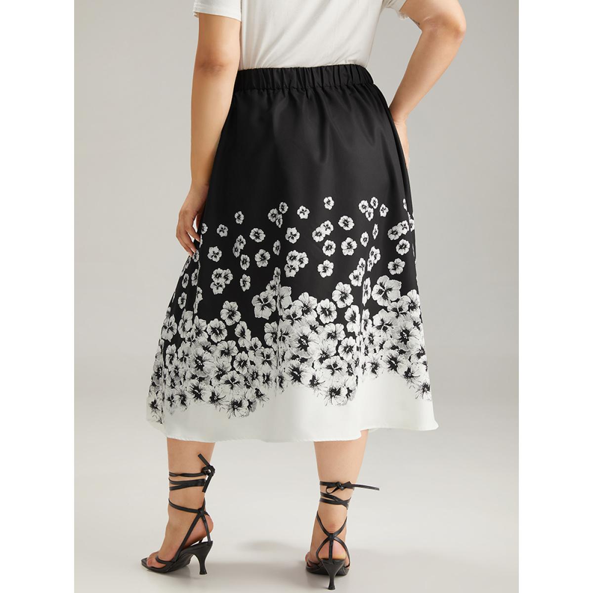Plus Size Ombre Boho Print Pocket Elastic Waist Skirt Women Black Elegant Elastic Waist Loose No stretch Pocket Dailywear Skirts BloomChic 22-24/3X Product Image