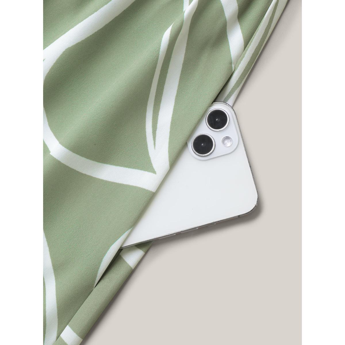 Plus Size Abstract Floral Print Ruffled Sleeve Maxi Dress Sage Women Elegant Ruffles Overlap Collar Cap Sleeve Curvy BloomChic 22-24/3X Product Image