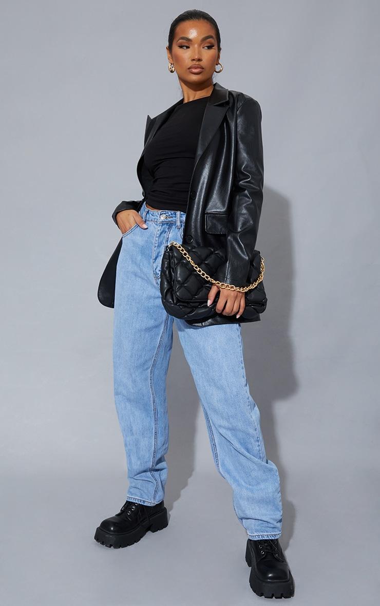 Black Basic Cotton Blend Long Sleeve Fitted T Shirt Product Image