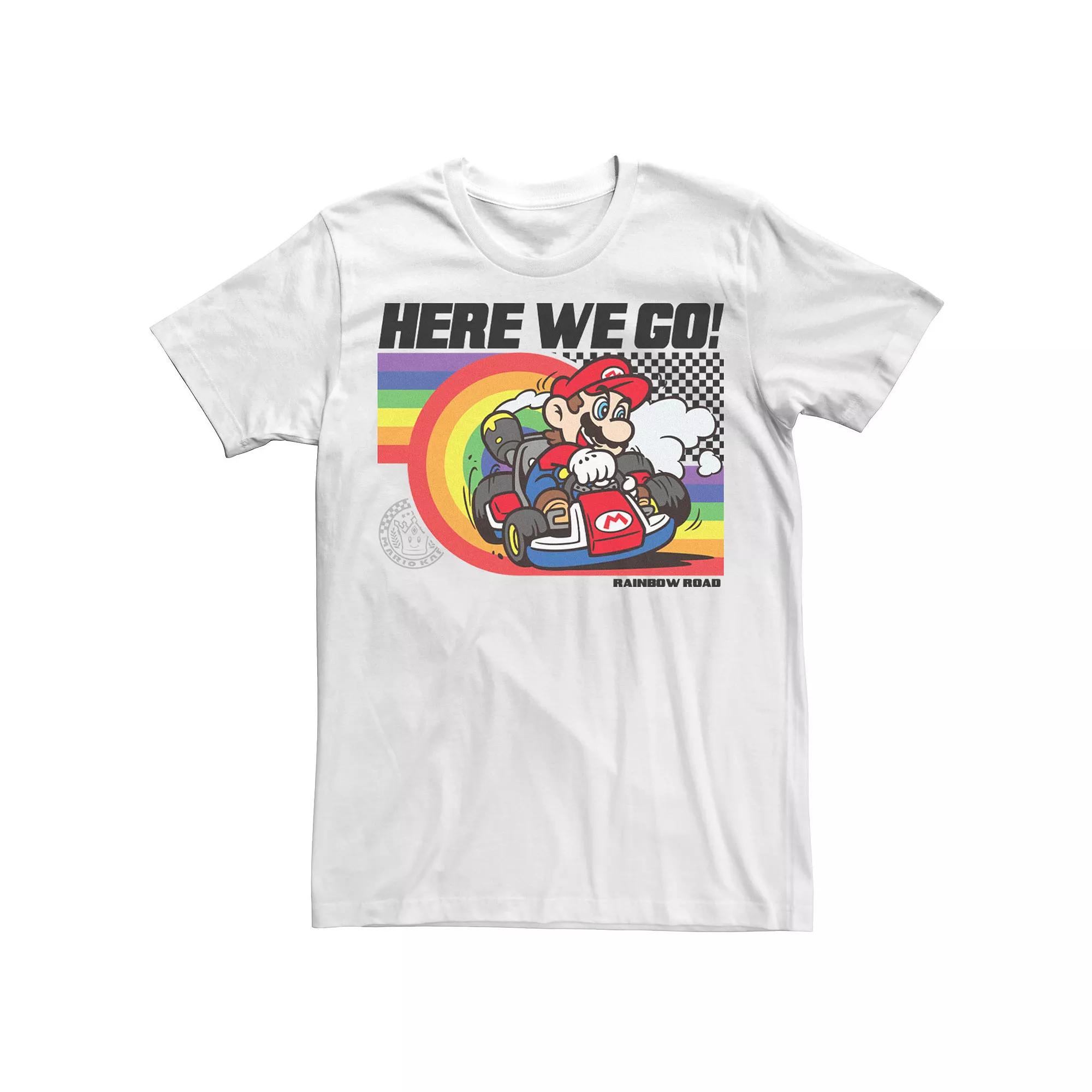 Men's Mario Kart Here We Go Rainbow Swirl Poster Tee, Size: Small, White Product Image
