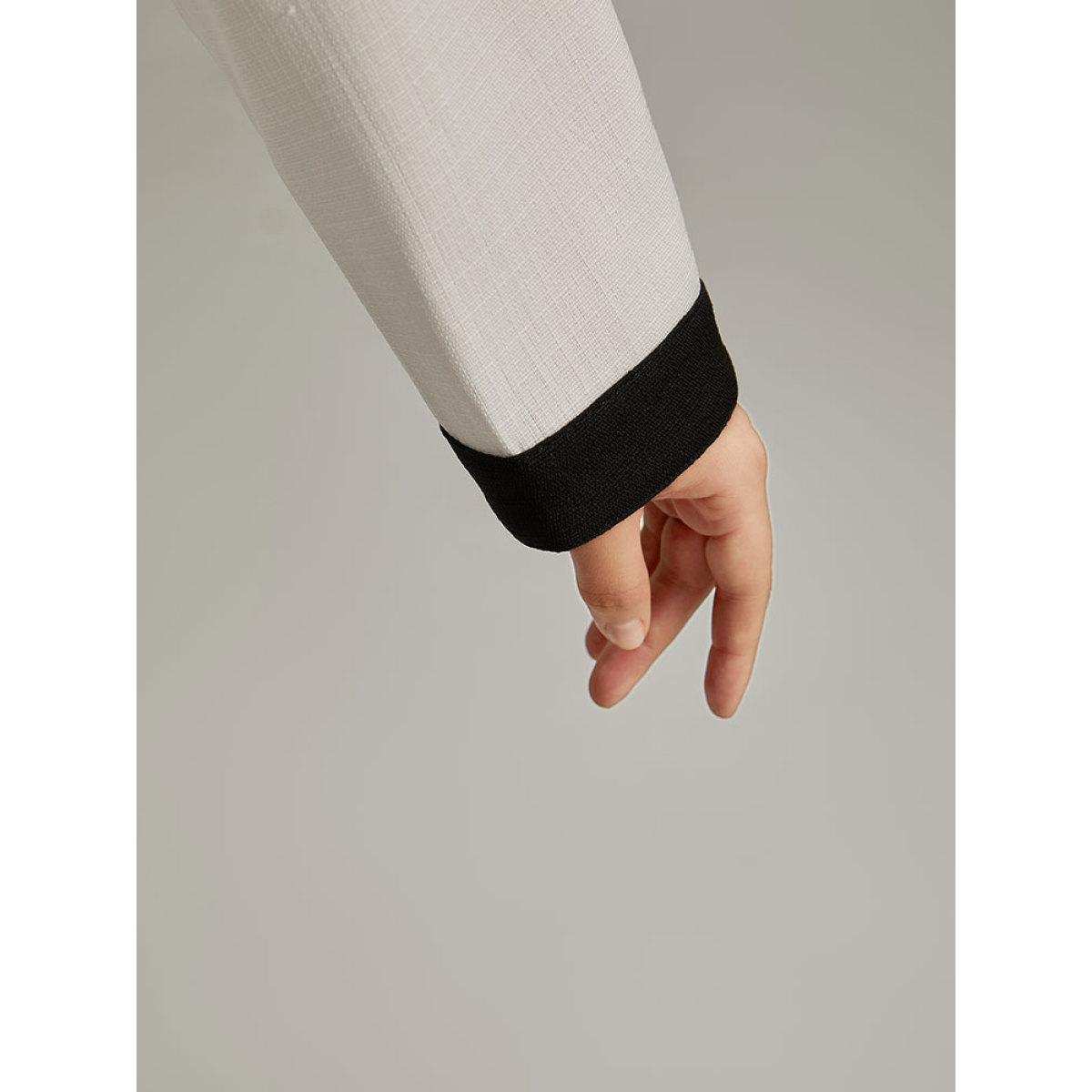 Plus Size Striped Patchwork Button Detail Contrast Jacket Women White Casual Contrast Ladies Dailywear Winter Coats BloomChic 14-16/1X Product Image