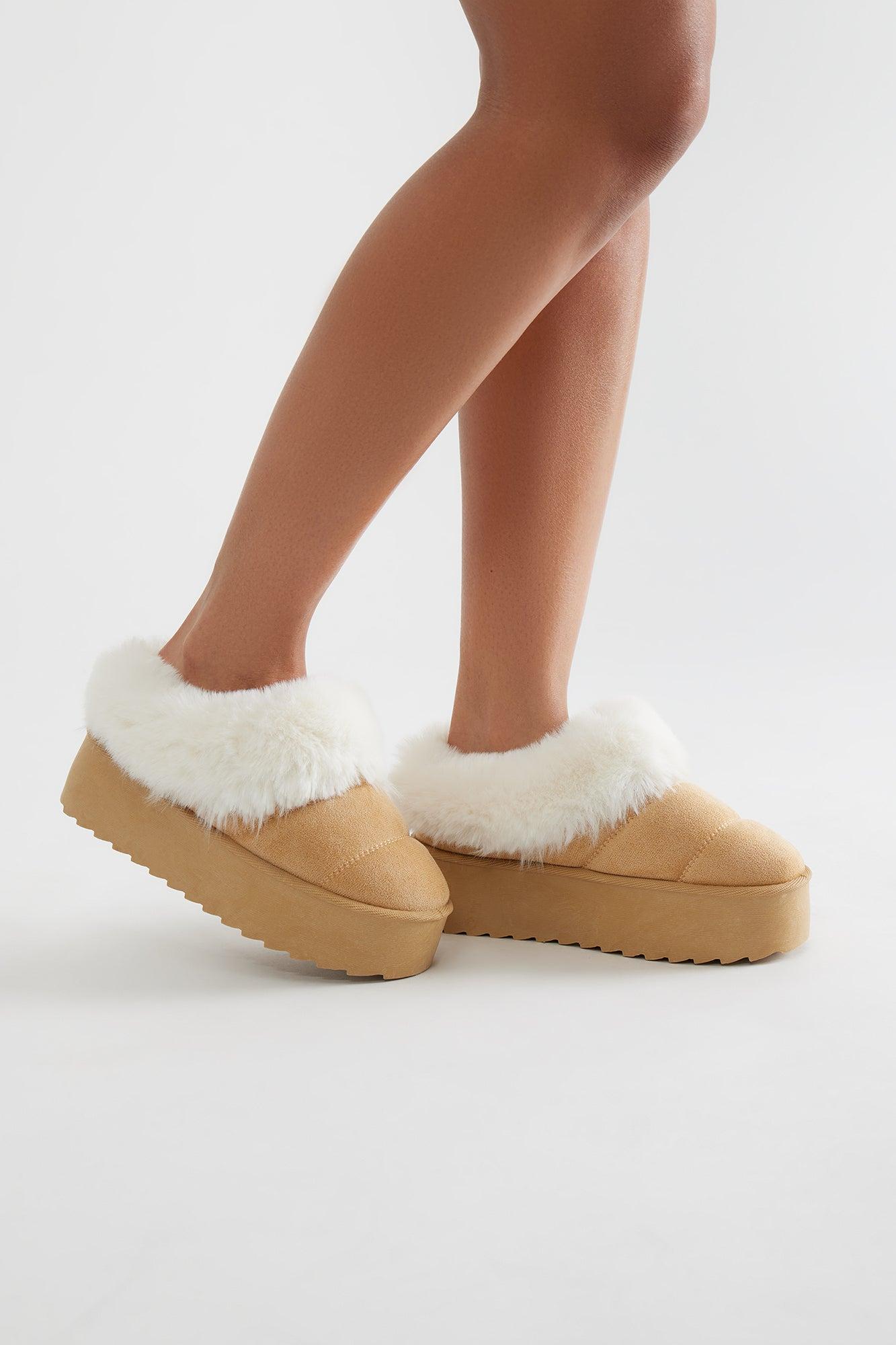 North Pole Fur Trim Booties - Tan Female Product Image