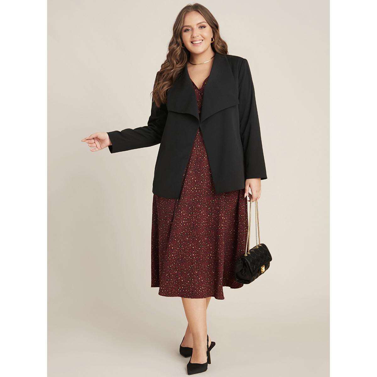 Plus Size Leopard Lantern Sleeve Pocket Wrap Midi Dress Scarlet Women Office Elastic Waist V-neck Long Sleeve Curvy Midi Dress BloomChic 10/M Product Image