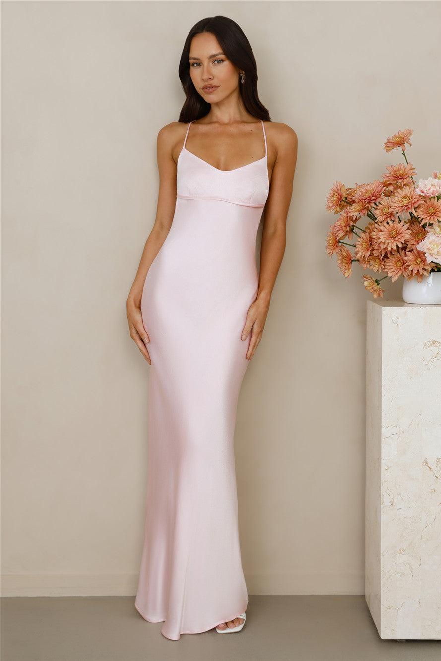 The Samara Satin Maxi Dress Pink Product Image