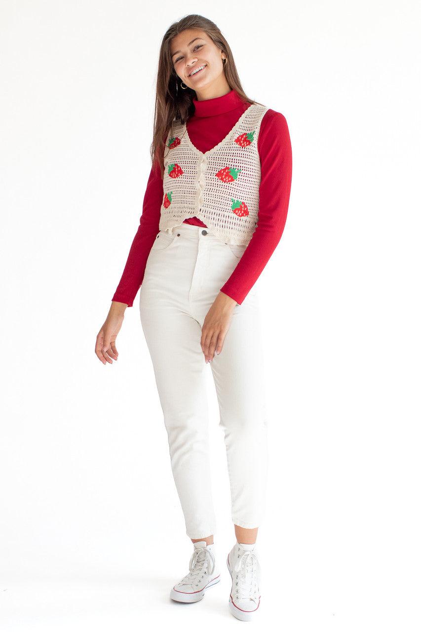 Embroidered Strawberry Crochet Tank Product Image