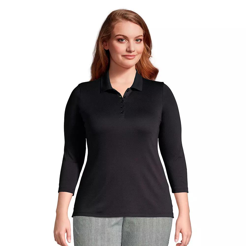 Plus Size Lands' End Long Sleeve Supima Cotton Polo Shirt, Women's, Size: 1XL, White Product Image