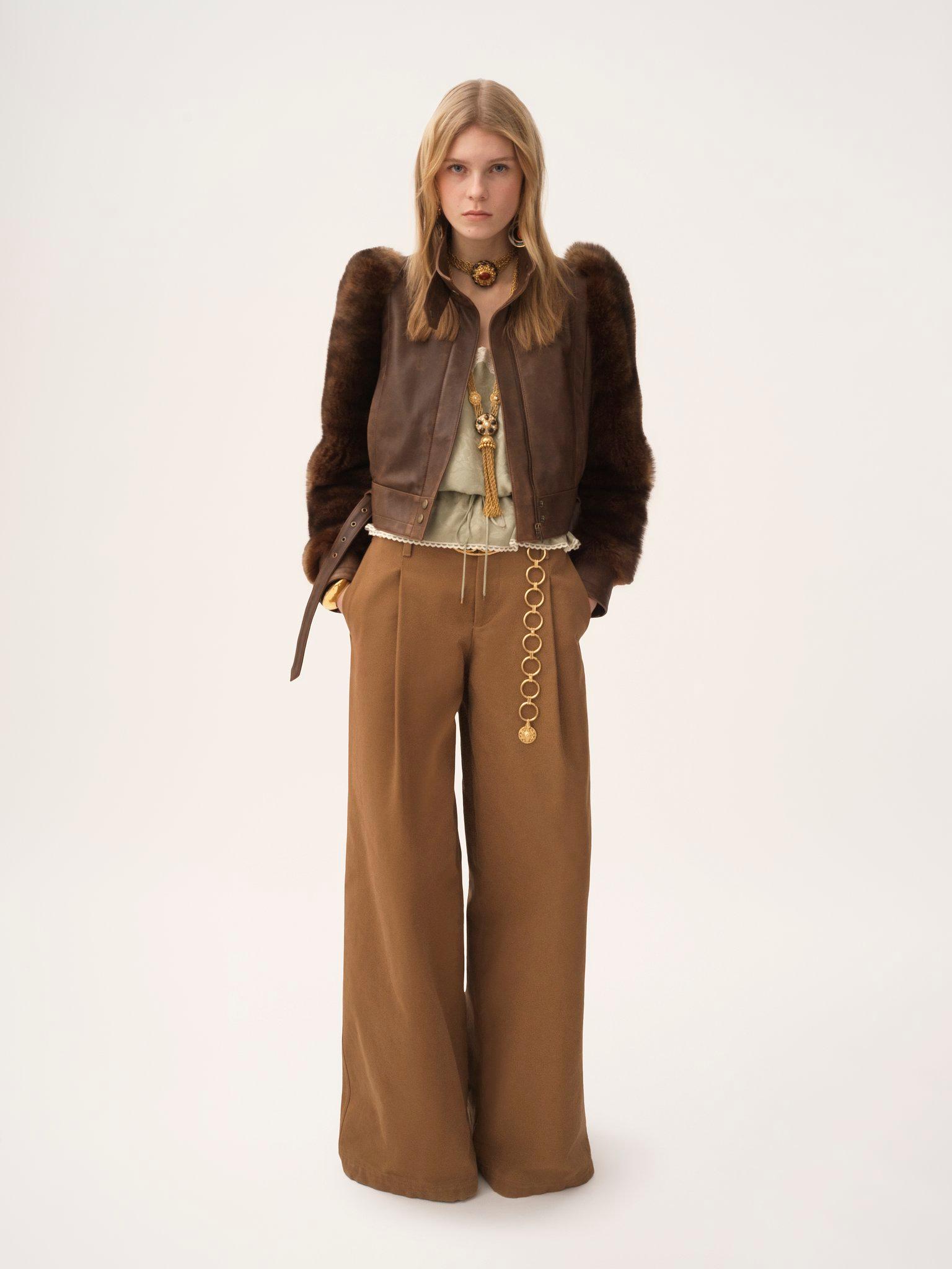 High-rise wide-leg pants in cotton canvas Product Image