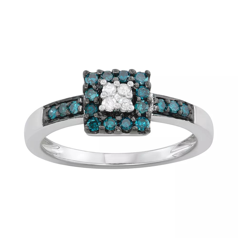 1/3 Carat T.W. Blue & White Diamond Halo Ring, Women's, Size: 7, Silver Tone Product Image