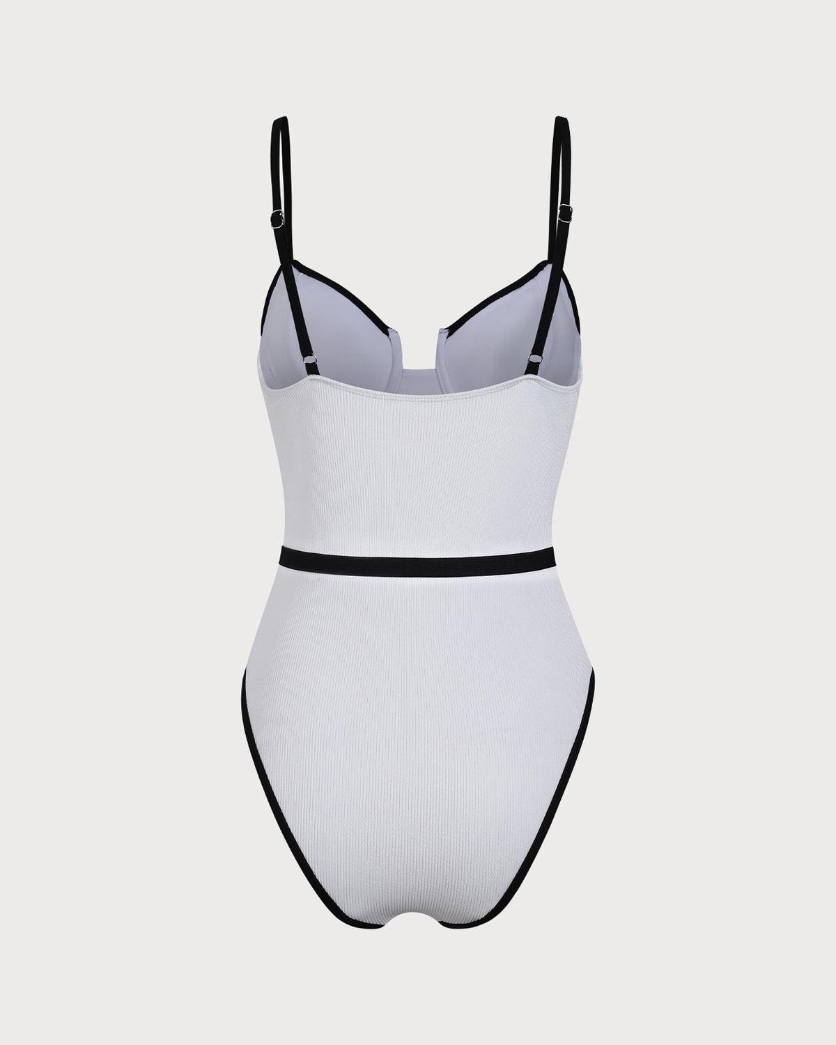 White Contrast One-Piece Swimsuit Product Image