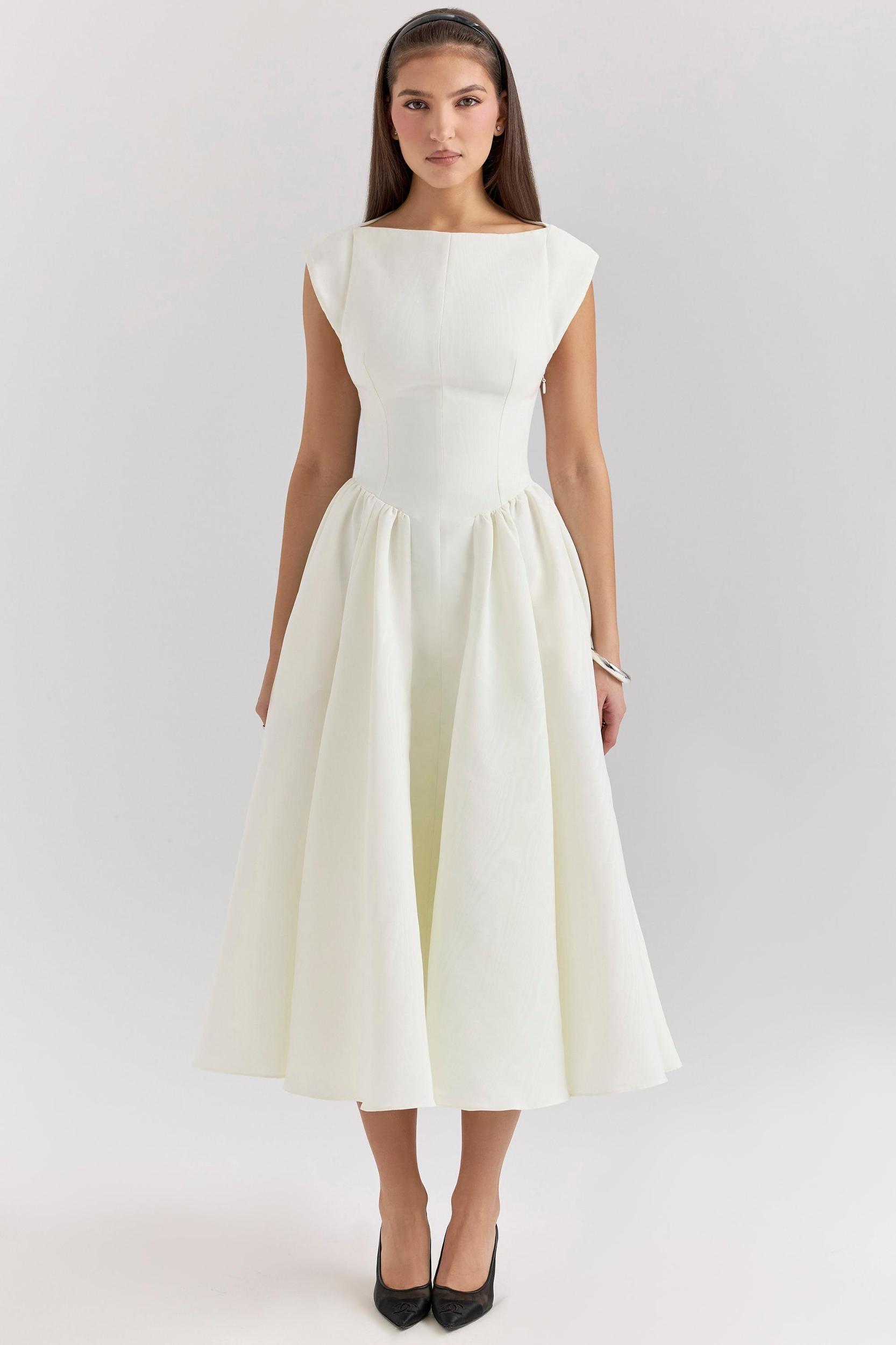 Debutante  ivory moire satin midi dress Product Image