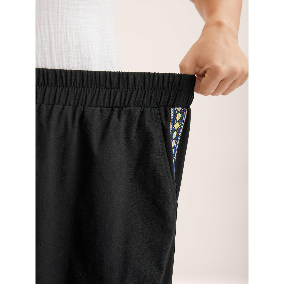 Plus Size Lace Detail Solid Straight-Leg Pants Women Black Resort Straight Leg Mid Rise Vacation Pants BloomChic 22-24/3X Product Image