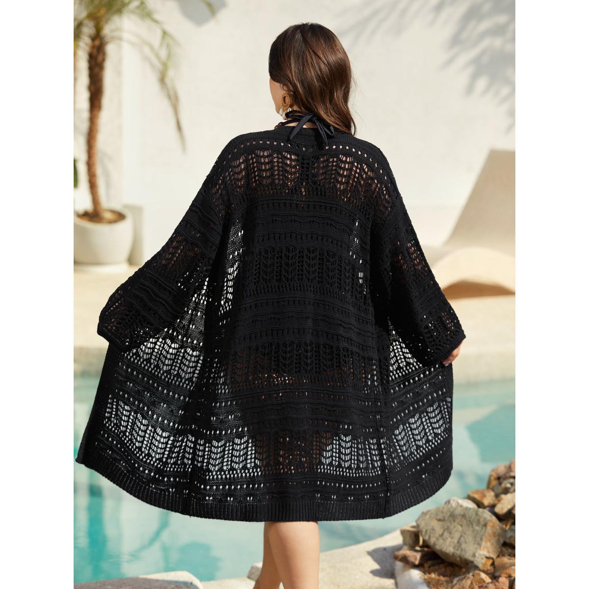 Plus Size Cut-Out Open Front Swim Cover-Up Women's Swimwear Black Resort Loose Cut-Out Curve Swim Cover Ups BloomChic 30/6X Product Image