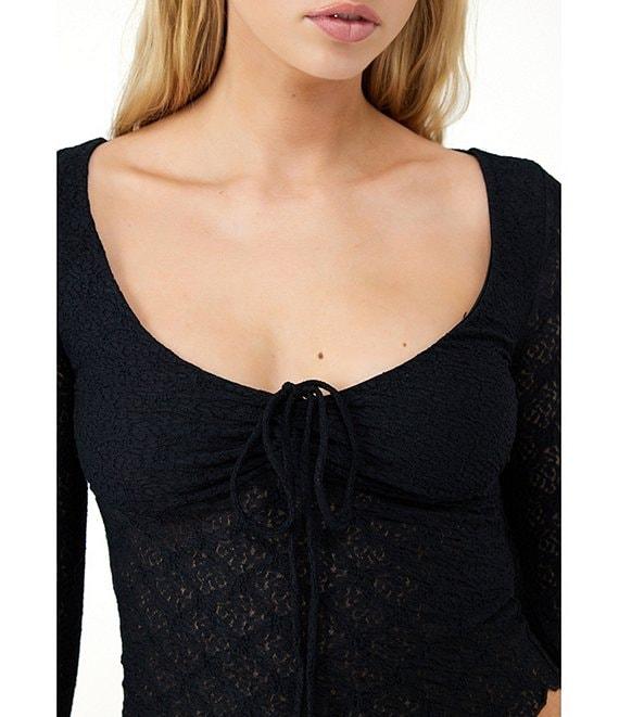BDG Urban Outfitters Quinn Illusion-Lace Tie-Front-Detail Top Product Image