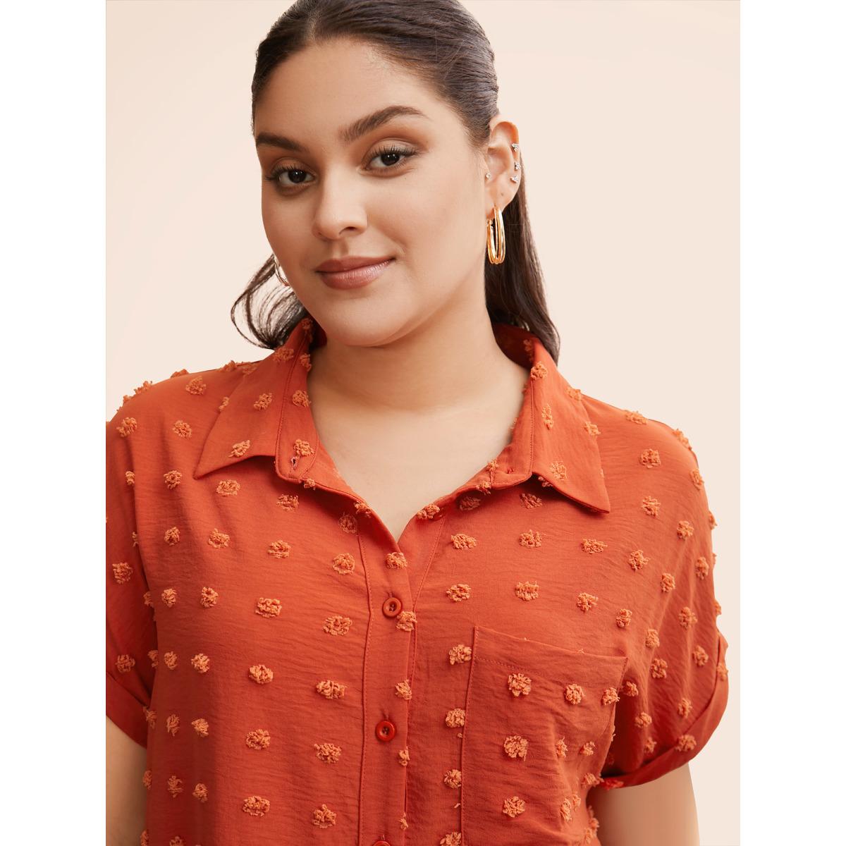 Plus Size Brightorange Jacquard Patch Pocket Dolman Sleeve Blouse Women Casual Short sleeve Shirt collar Everyday Blouses BloomChic 12/L Product Image