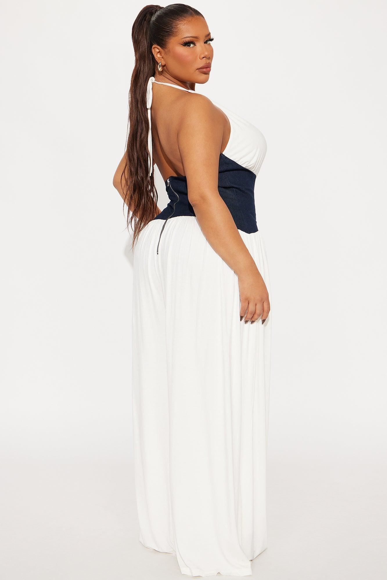 Jamila Halter Wide Leg Jumpsuit - Off White/combo Product Image