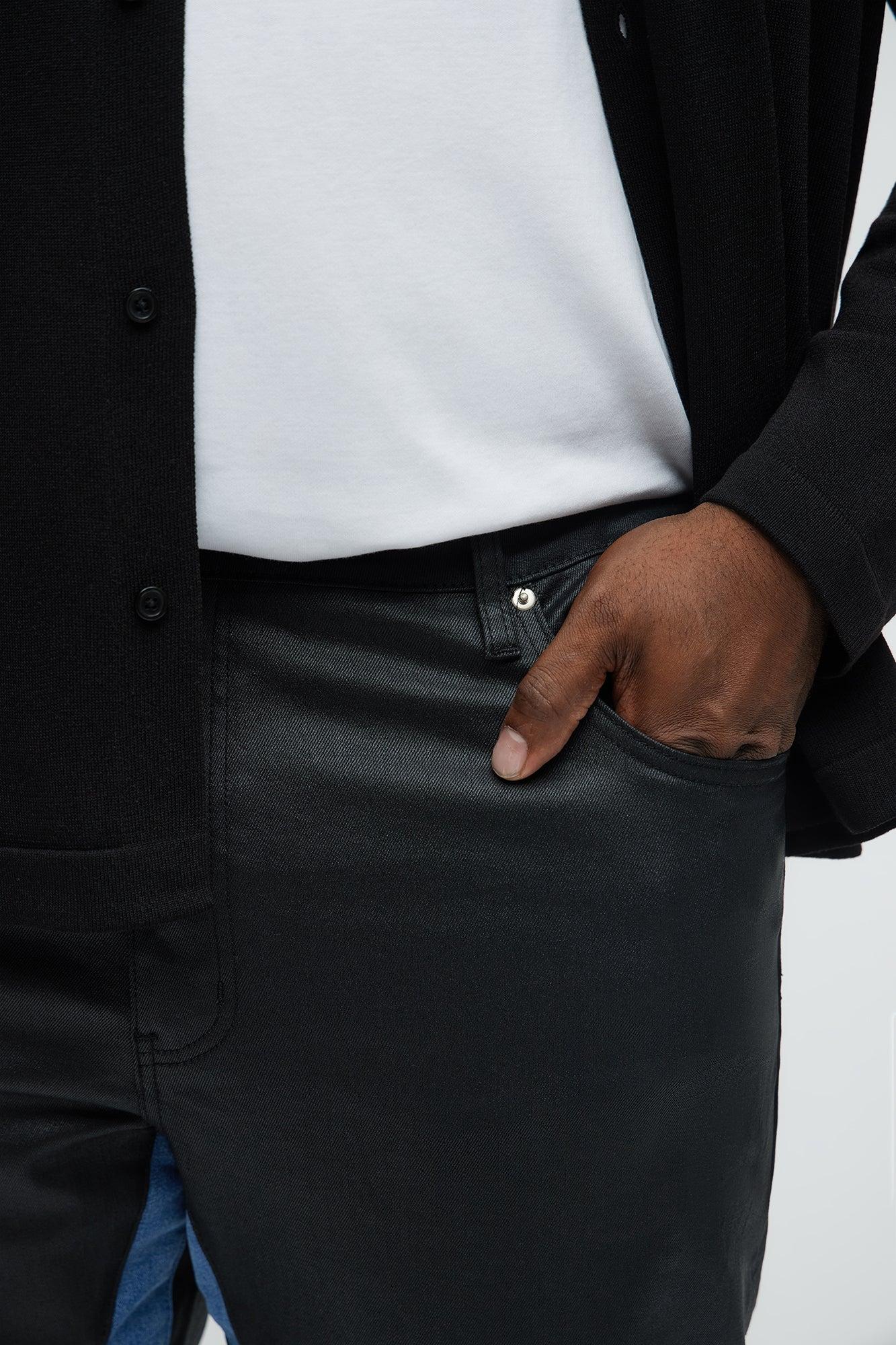 Wesley Wax Coated Panel Stacked Slim Flare Jeans - Black/combo Product Image