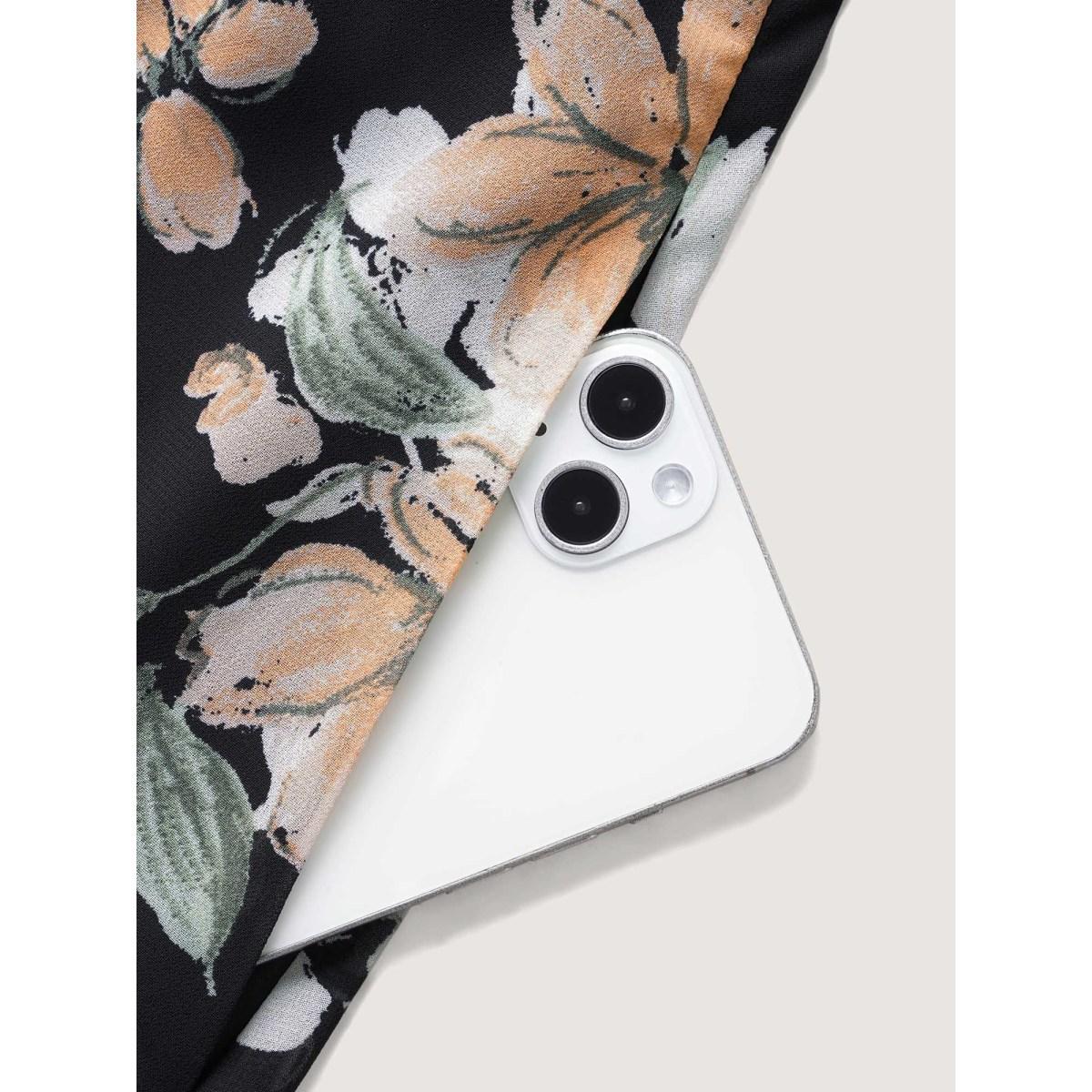 Plus Size Floral Heart Neckline Woven Ribbon Gathered Dress Black Women Timeless Woven ribbon&lace trim Heart neckline Elbow-length sleeve Curvy BloomChic 12/L Product Image