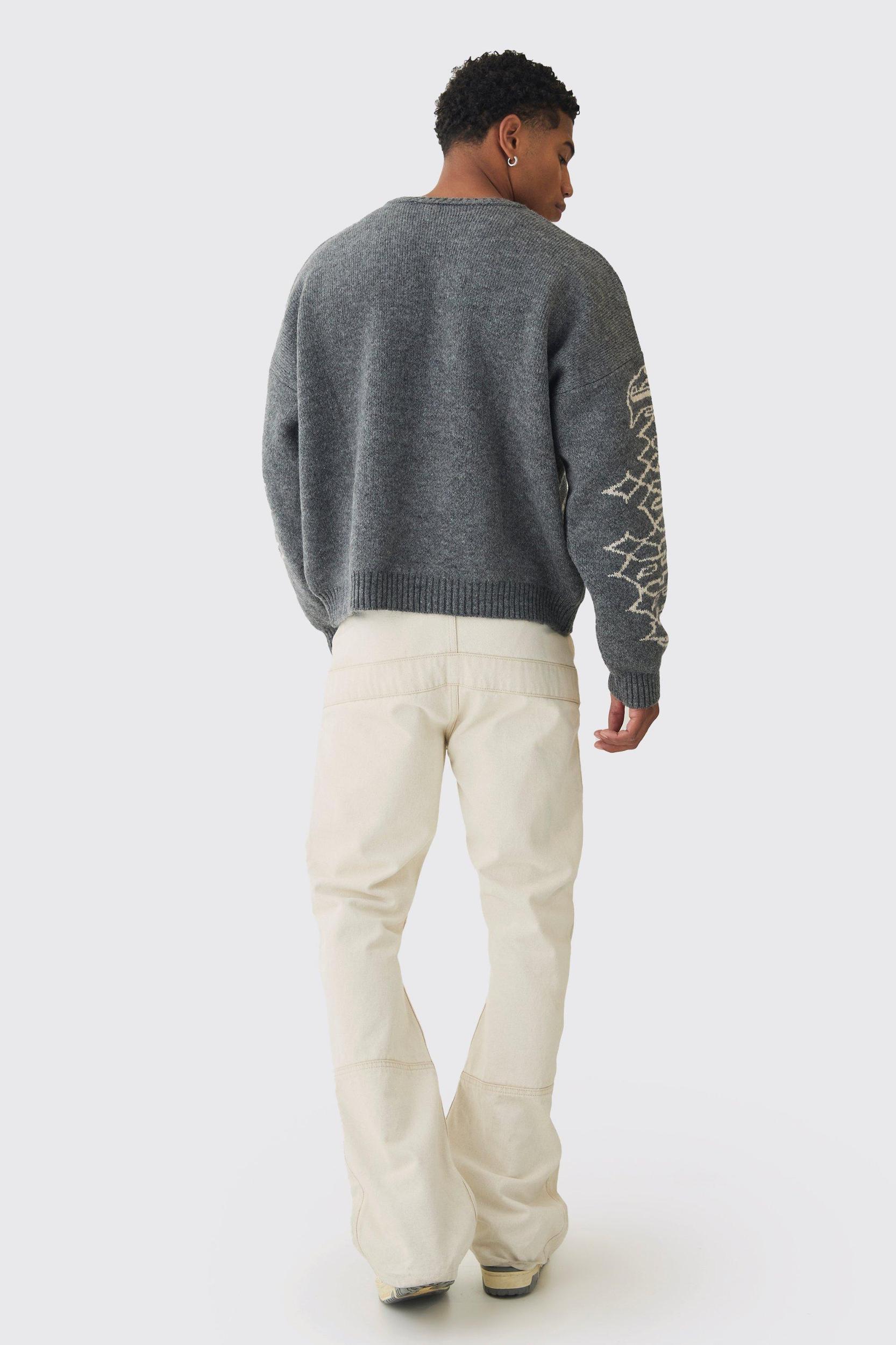 Oversized Boxy Brushed Mono Renaissance Knitted Sweater | boohooMAN USA Product Image