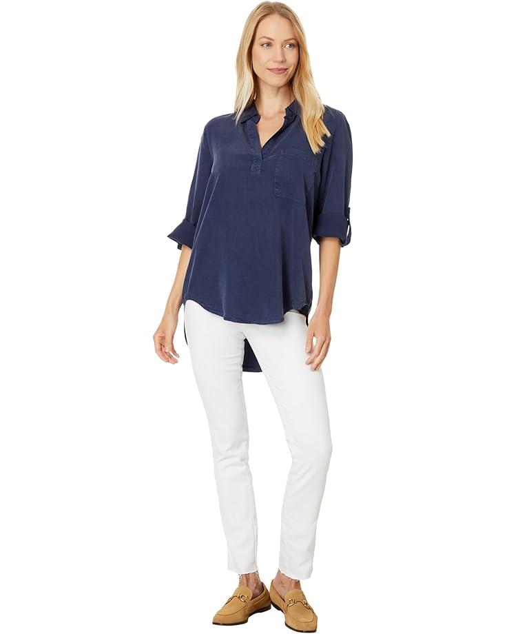 3/4 Sleeve Split Neck Mandarin Tee Product Image