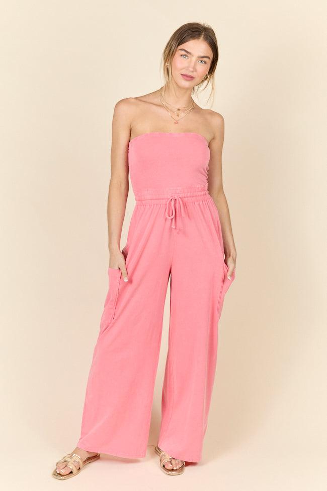 Kind Energy Coral Strapless Knit Jumpsuit FINAL SALE Product Image
