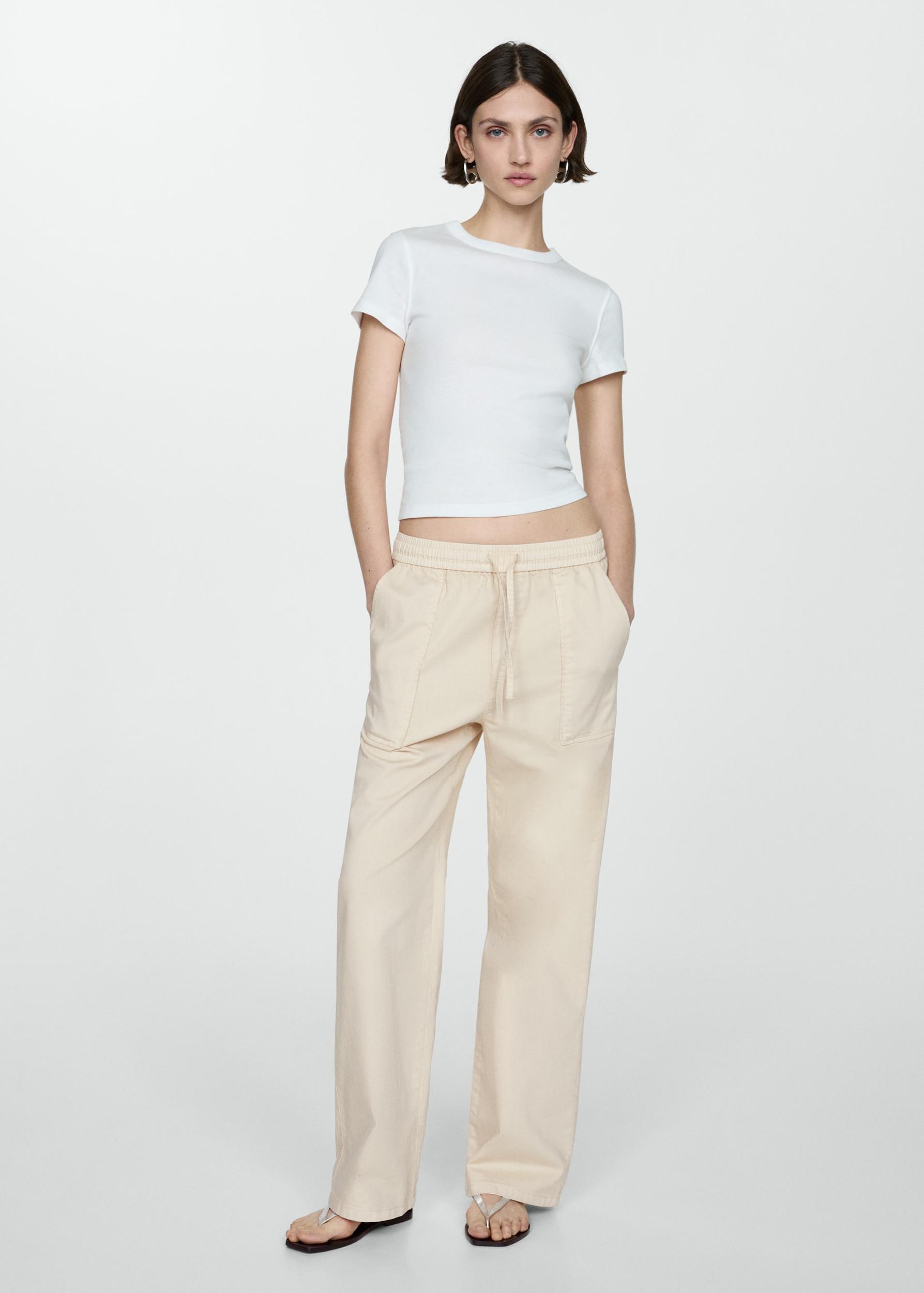 Elastic waist cotton pants - Women | MANGO USA Product Image