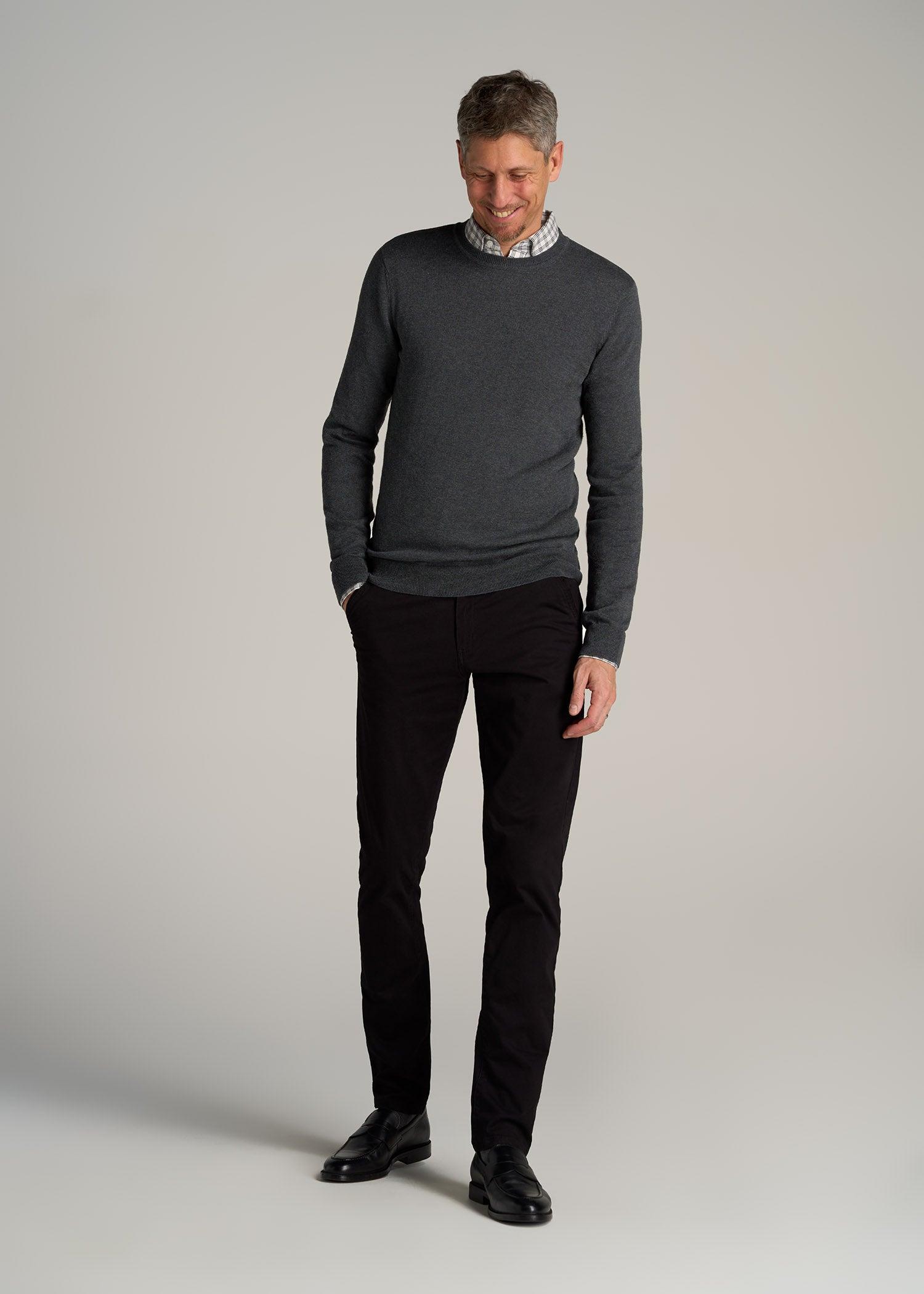 Everyday Crewneck Sweater for Tall Men in Charcoal Mix Male Product Image